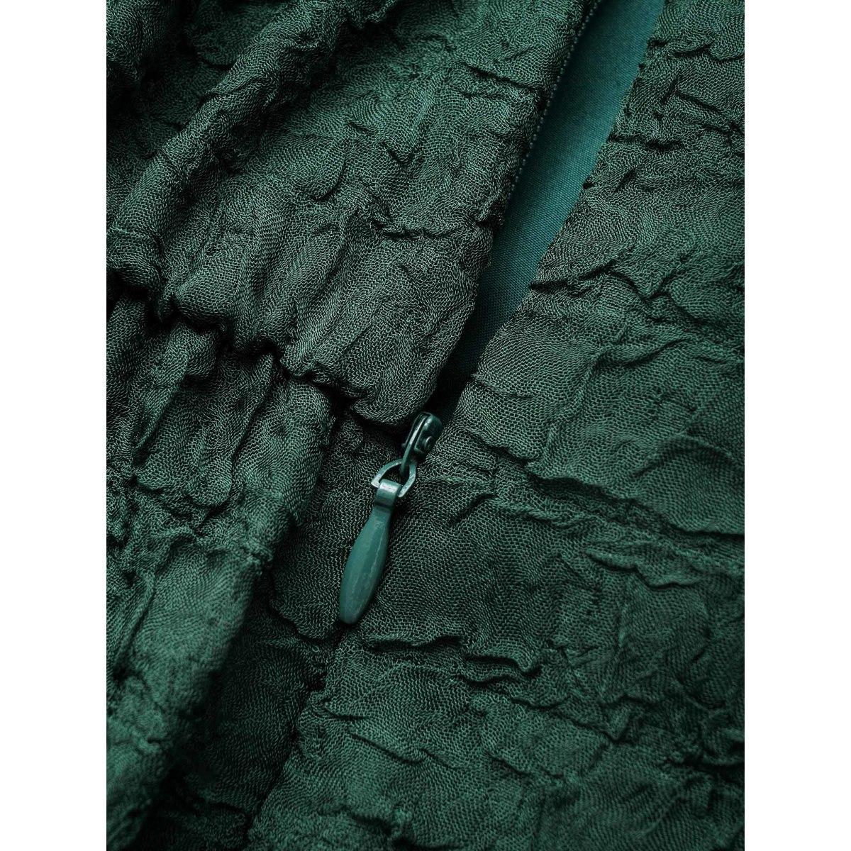 Plus Size Texture Gathered Split Hem Dress DarkGreen Women Elegant Texture V-neck Short sleeve Curvy BloomChic 30/6X Product Image