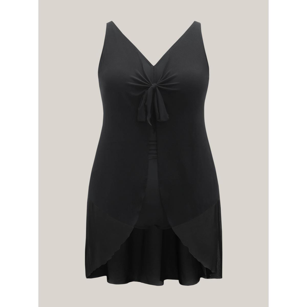 Plus Size Knotted Front Extra Coverage One-Piece Swimsuit Women's Swimwear Black Beach Tie knot Curve Bathing Suits High stretch One Pieces BloomChic 14-16/1X Product Image