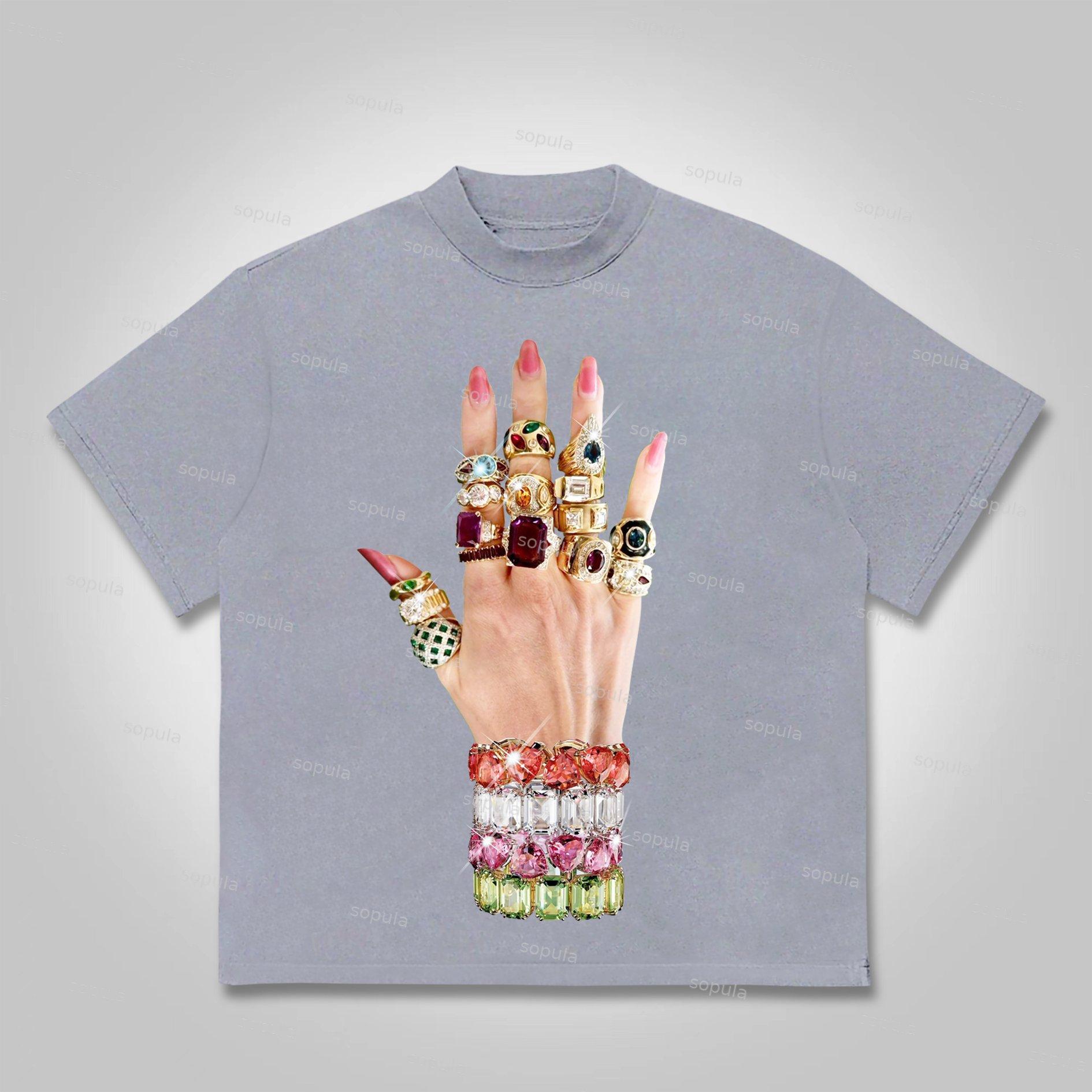Sopula Colorful Art Bracelet And Ring Print Cotton T-shirt Product Image