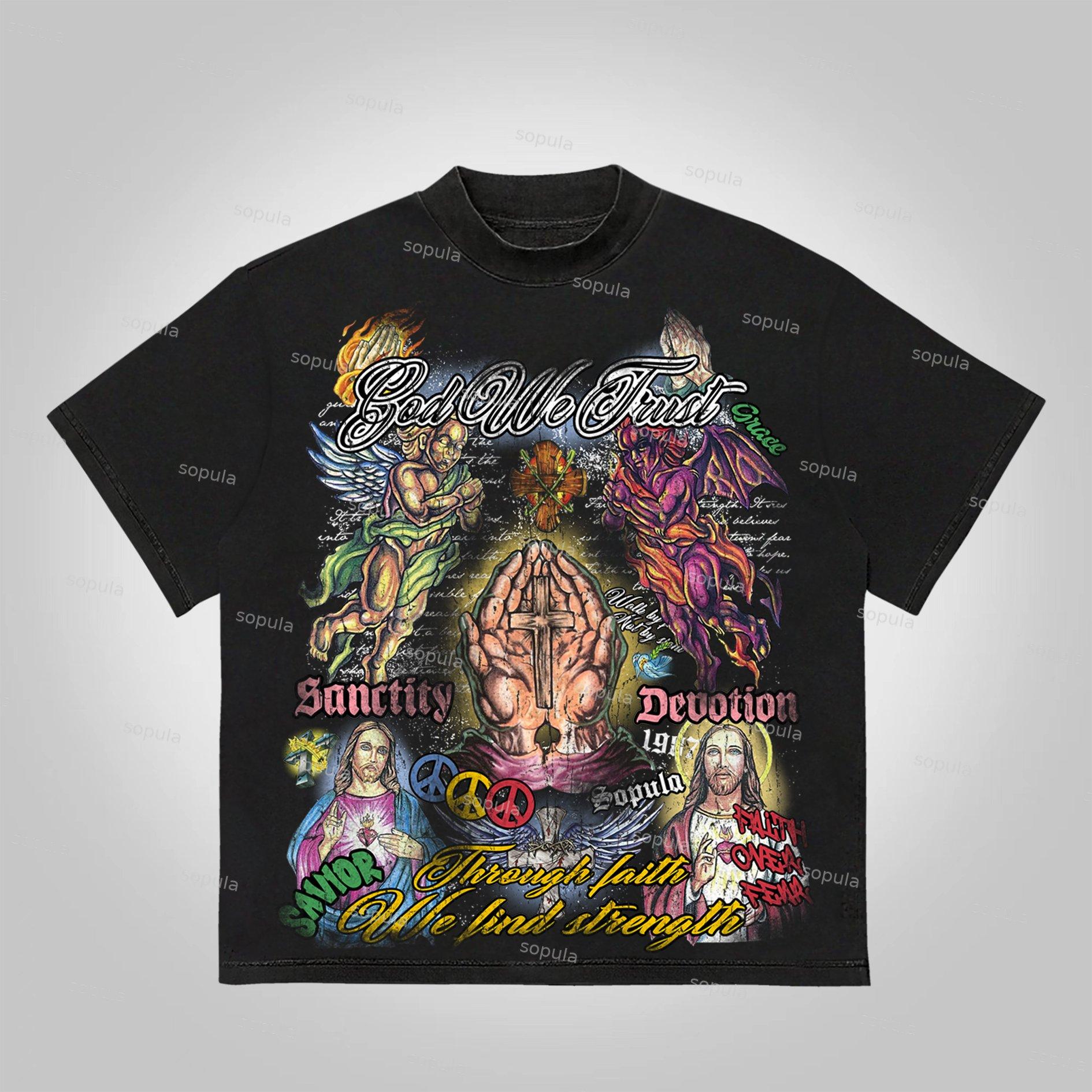 Sopula Faith In Jesus Collage Vintage Graphics Cotton T-Shirt Product Image