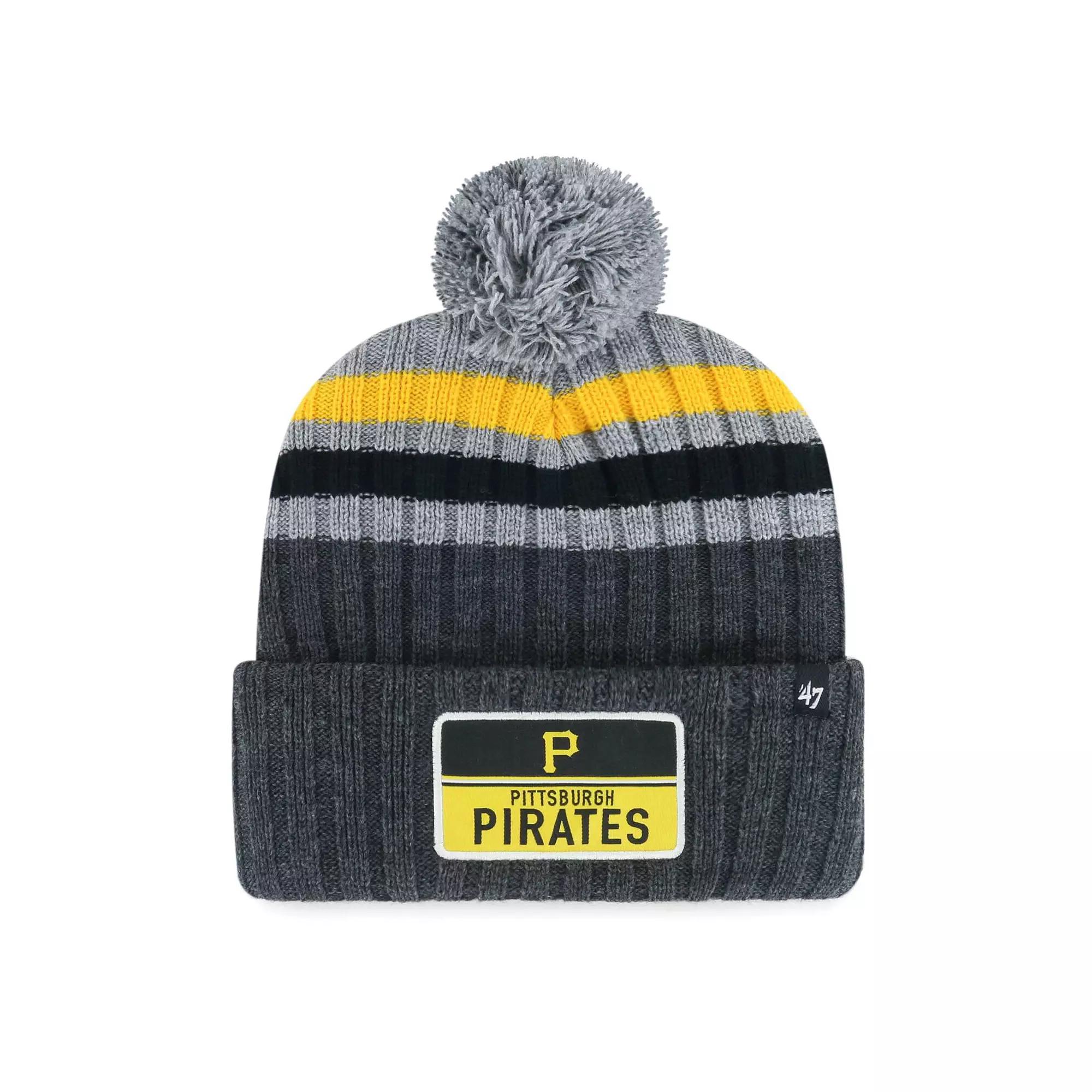 Men's '47 Gray Pittsburgh Pirates Stack Cuffed Knit Hat with Pom, Grey Product Image