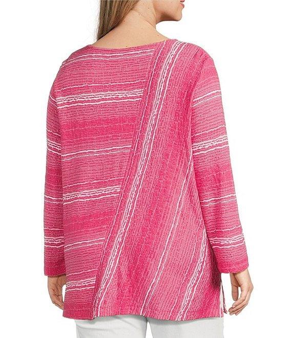 Ali Miles Plus Size Textured Knit Round Neck Long Sleeve Top Product Image