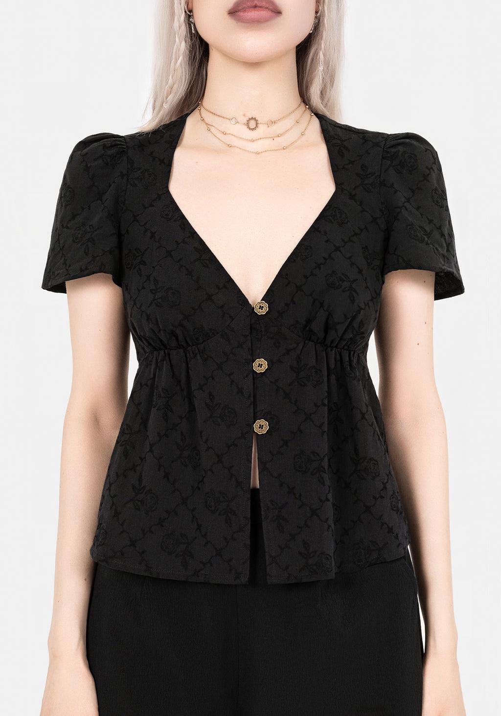 Polgara Floral Jacquard Peplum Top Product Image