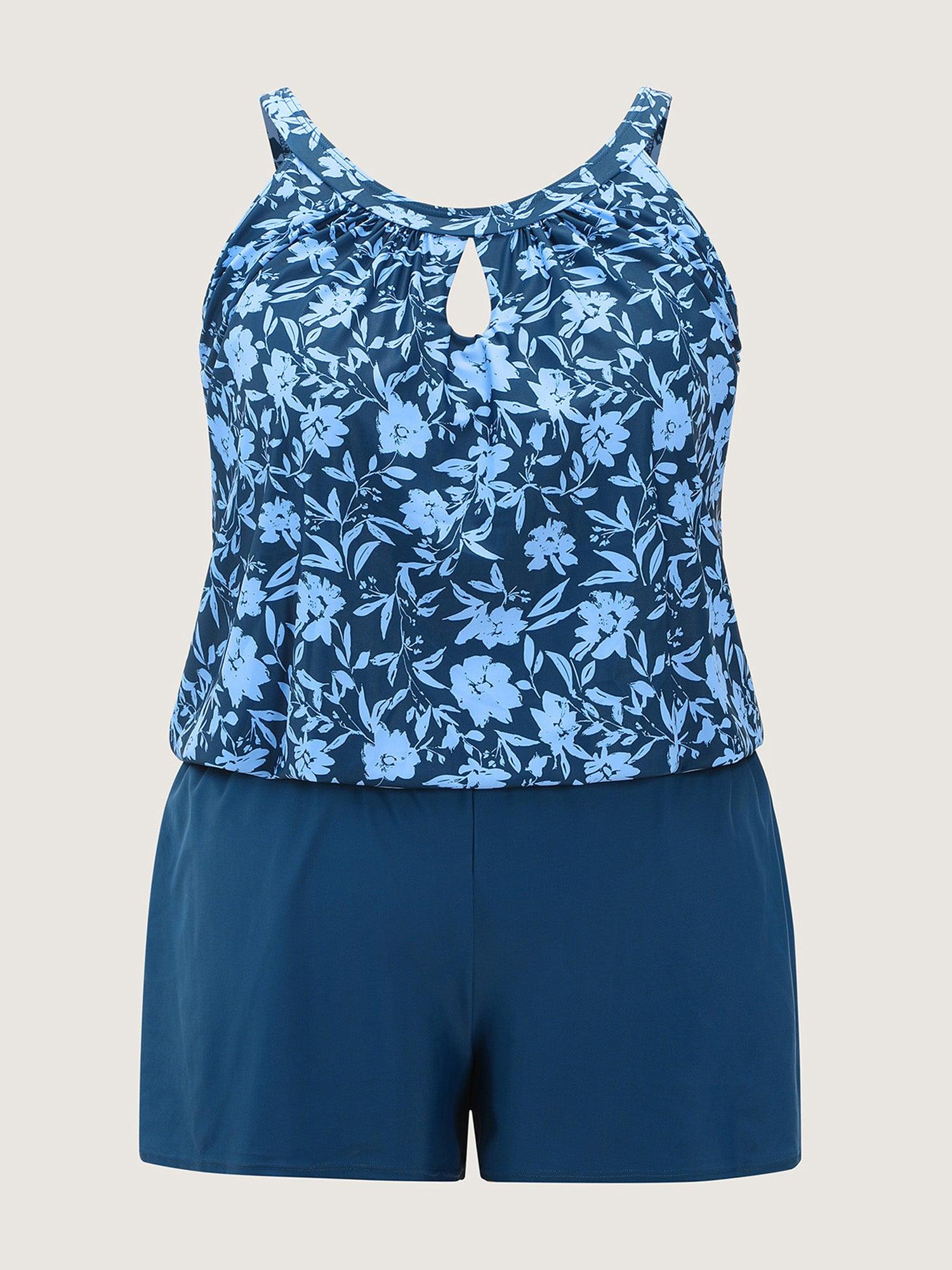 Floral Print Keyhole Pockets Swim Romper Female Product Image