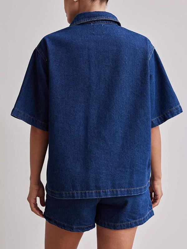 Loose Short Sleeves Split-Joint Lapel Blouses&Shirts Tops Product Image