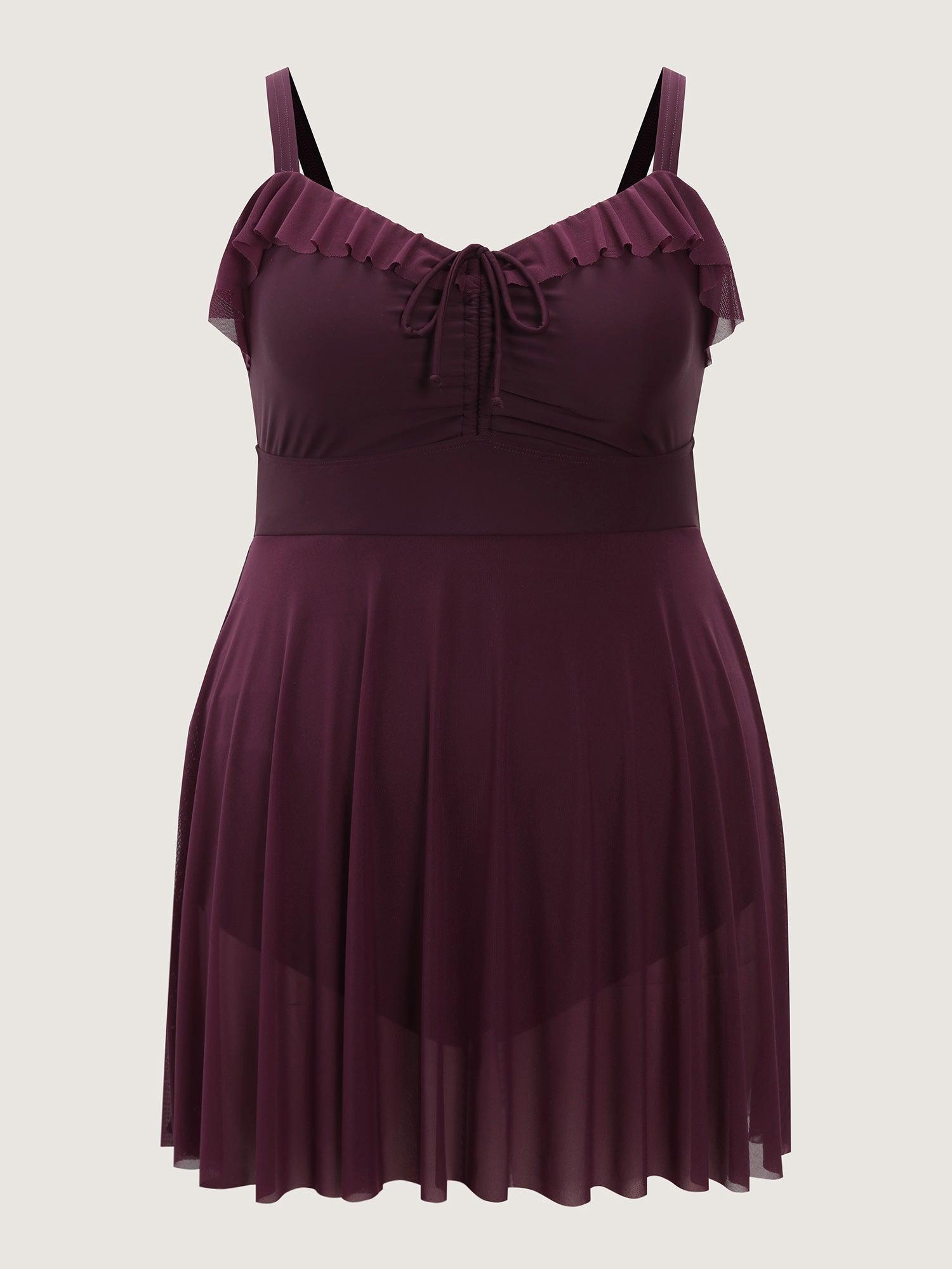 Sheer Ruffled Channel Drawstring Swim Dress Female Product Image