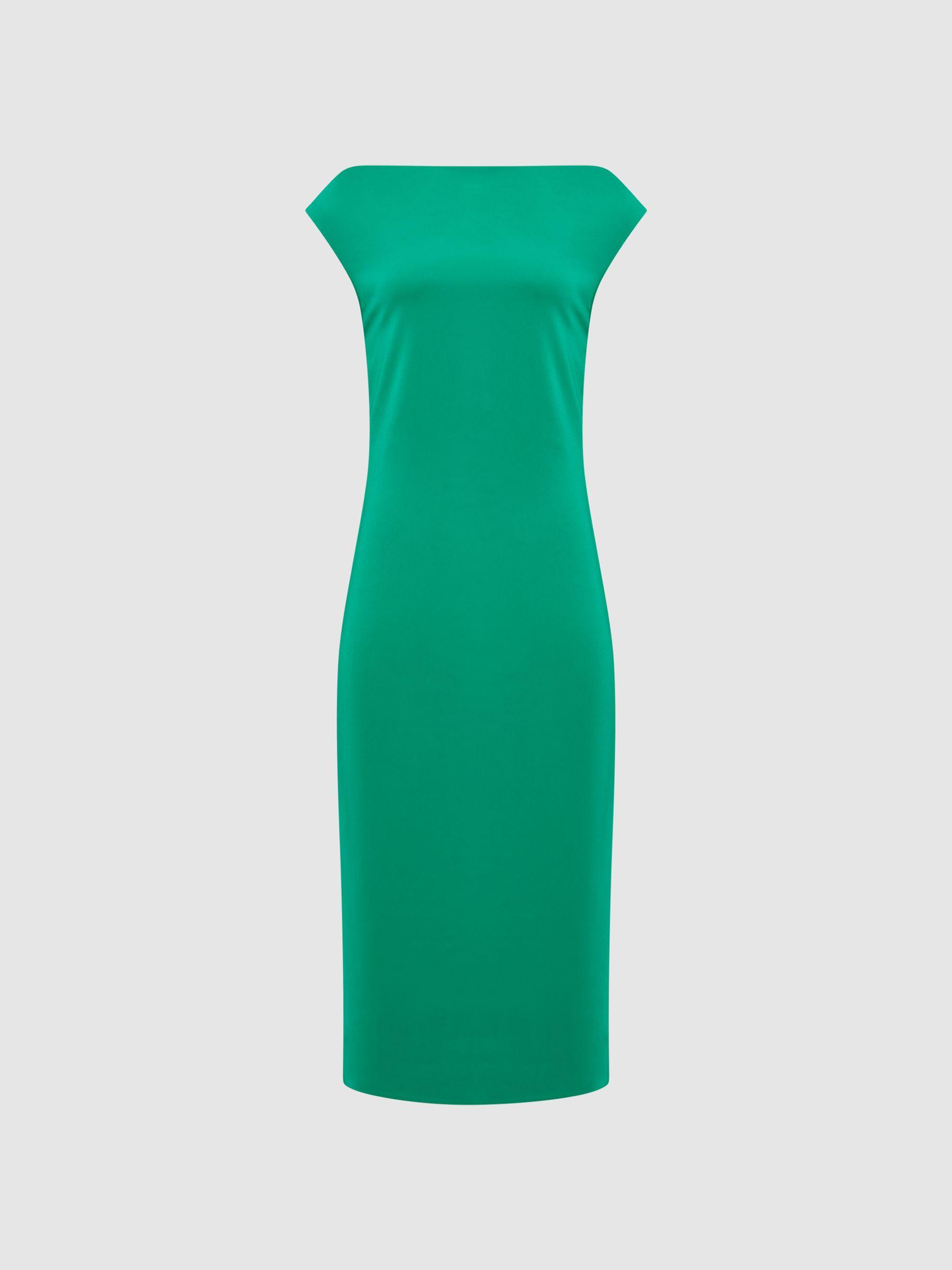 Off-Shoulder Bodycon Midi Dress in Green Product Image