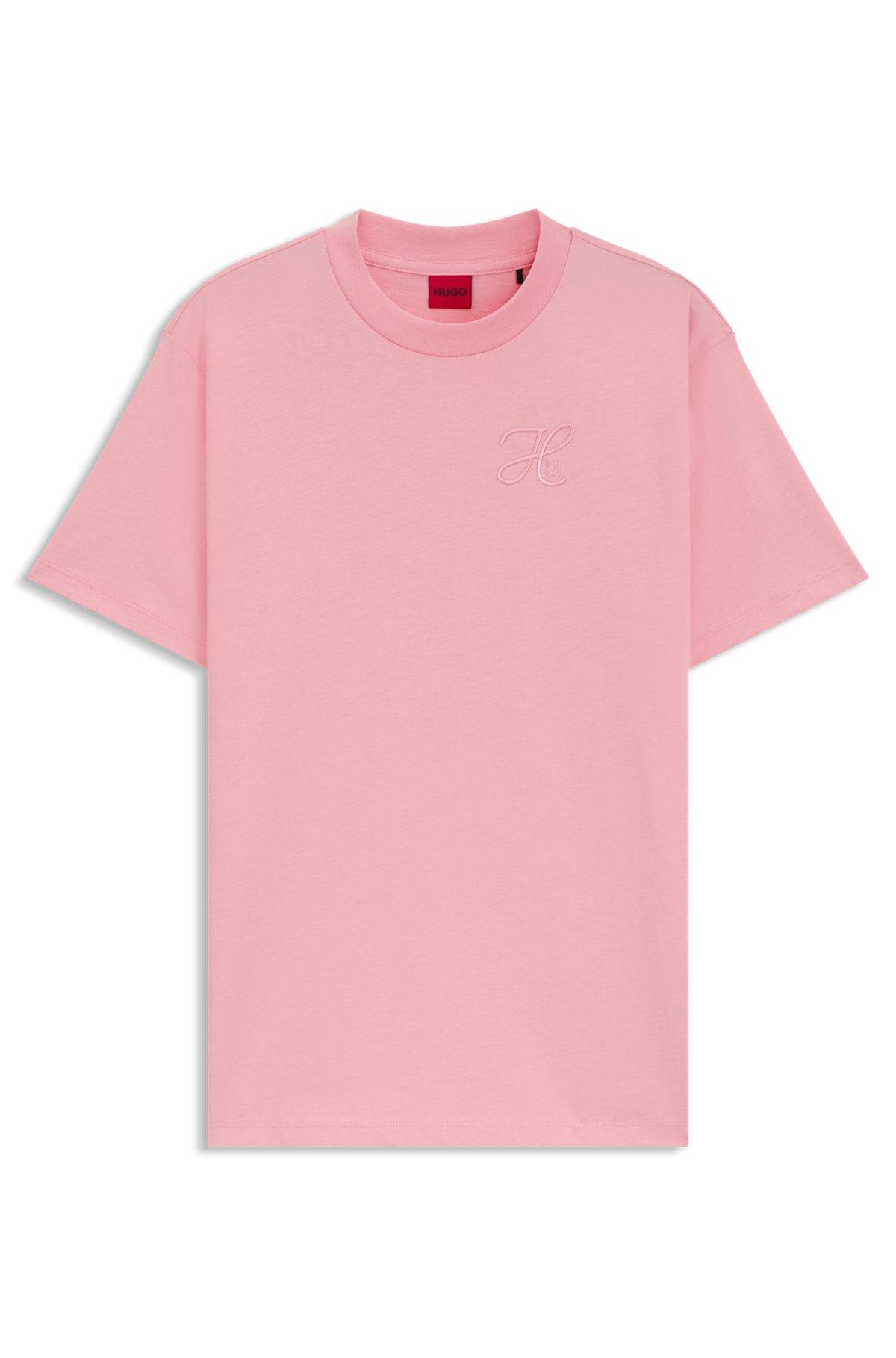 HUGO - Relaxed-fit T-shirt in cotton jersey with embroidered monogram - Pink Product Image