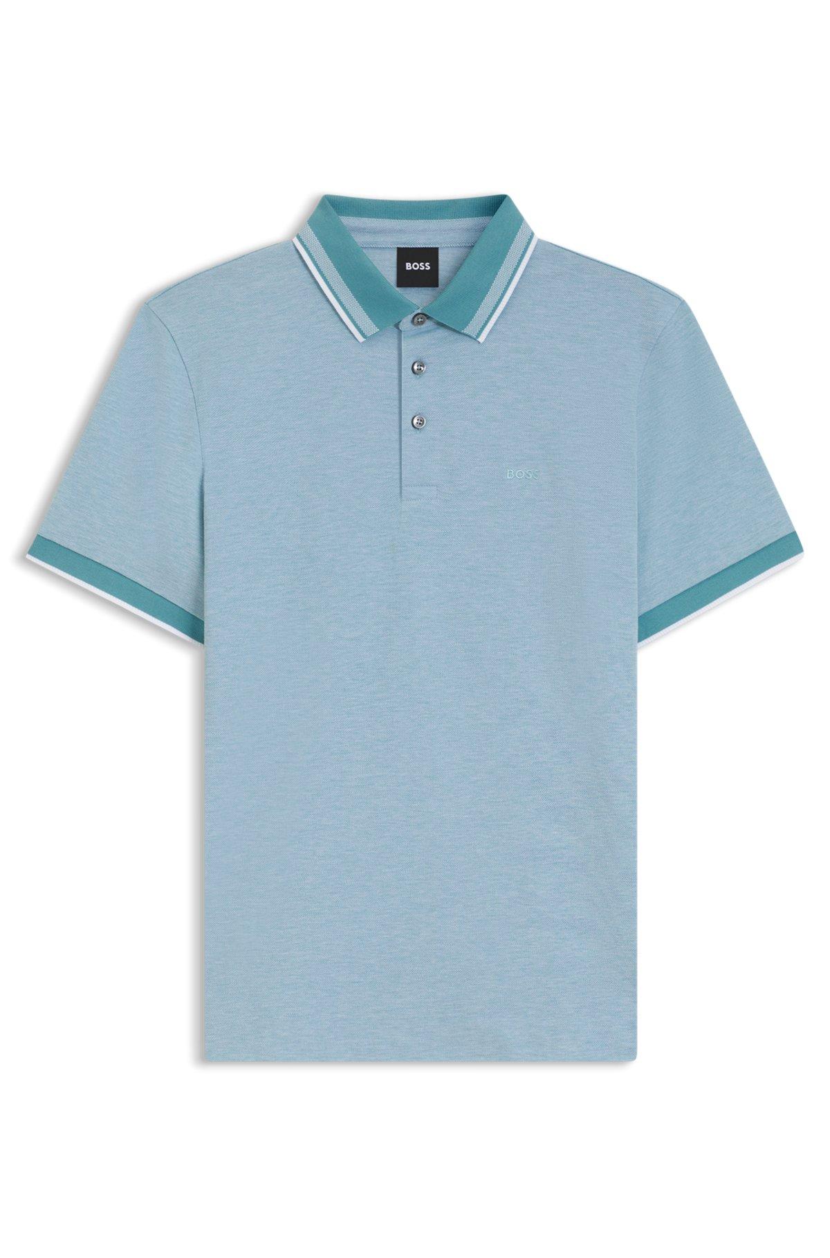 BOSS - Oxford-cotton-piqué polo shirt with logo detail - Light Blue Product Image
