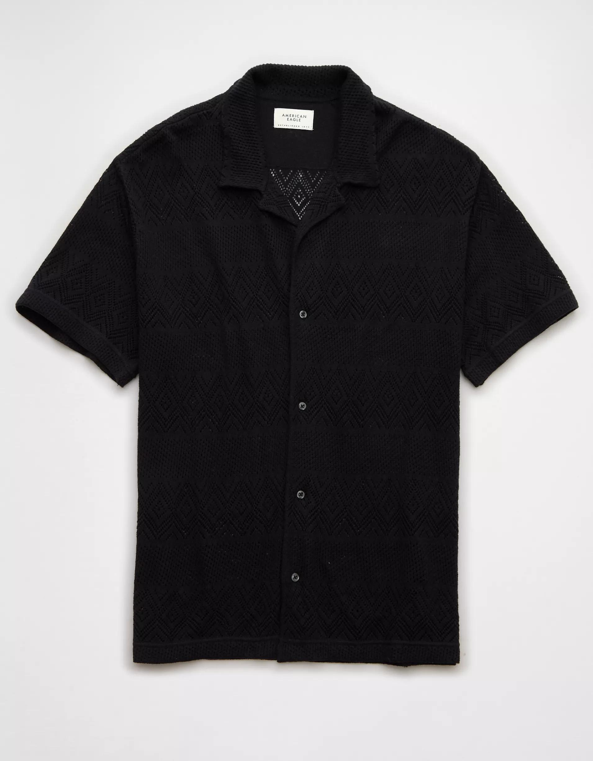 AE Weekend Diamond Crochet Button-Up Sweater Polo Shirt Product Image