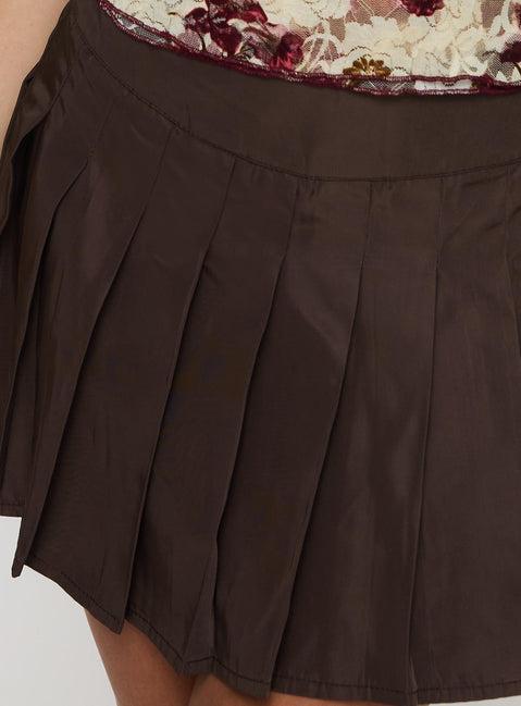 Dorofia Pleat Mini Skirt Chocolate Brown Product Image