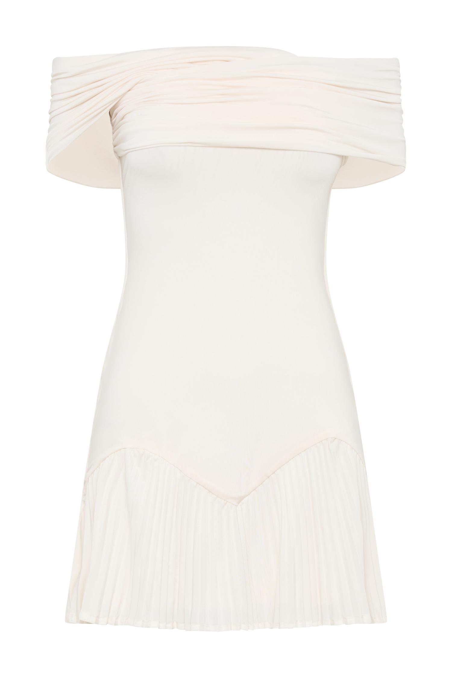 Melina Slinky Off Shoulder Mini Dress - Ivory Product Image
