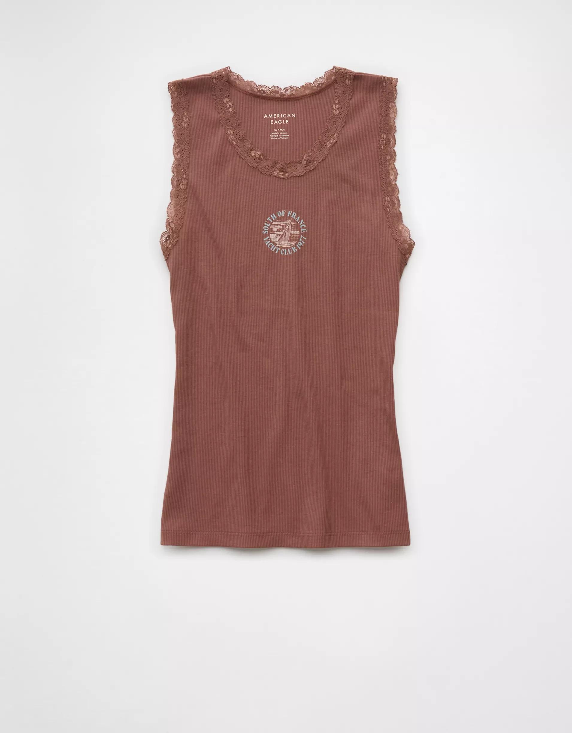 AE Graphic Lace Trim Tank Top Product Image