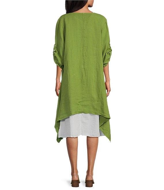 M Made in Italy Round Neckline Short Roll Up Sleeve Midi Dress Product Image