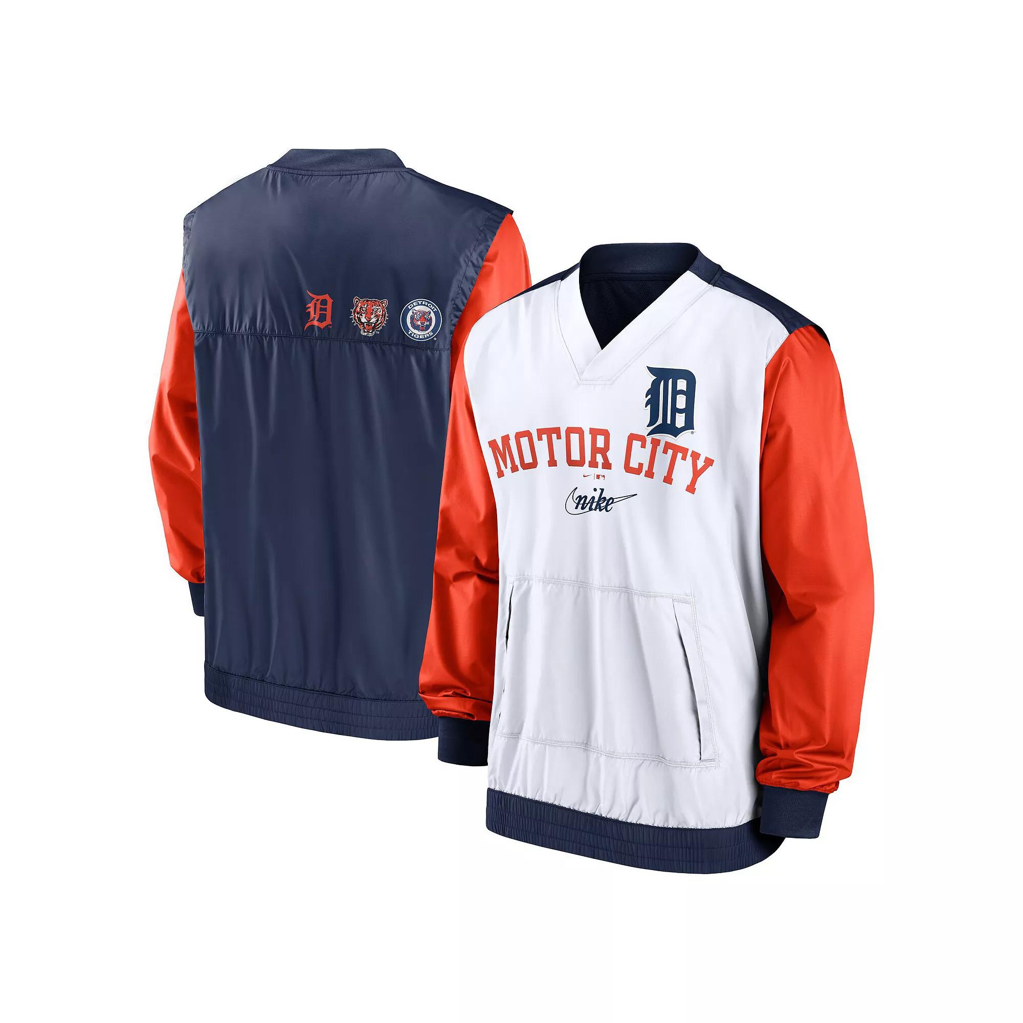 Men's Nike White/Navy Detroit Tigers Rewind Warmup V-Neck Pullover Jacket, Size: Small Product Image