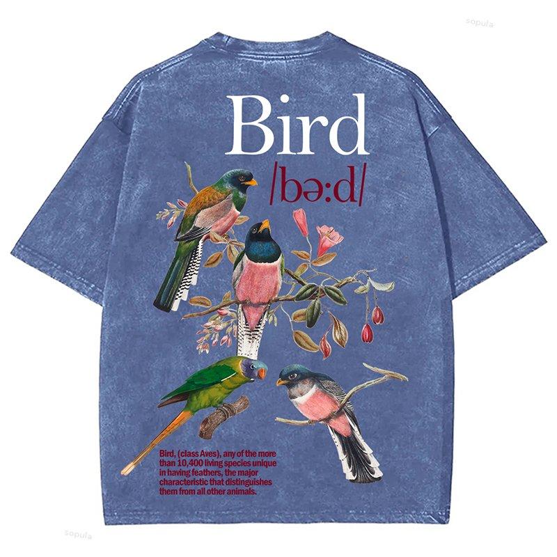 Bird Print Graphic Vintage Acid Wash Cotton T-Shirt Product Image