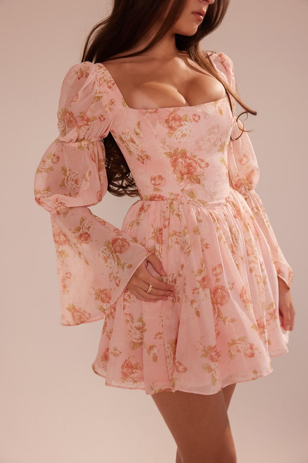 Sancia  english vintage rose print puff sleeve mini dress Product Image