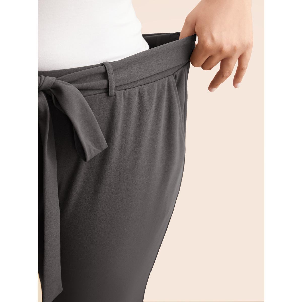 Plus Size Solid Tie Knot Skinny Pants Women DimGray Elegant Skinny Mid Rise Everyday Pants BloomChic 28/5X Product Image