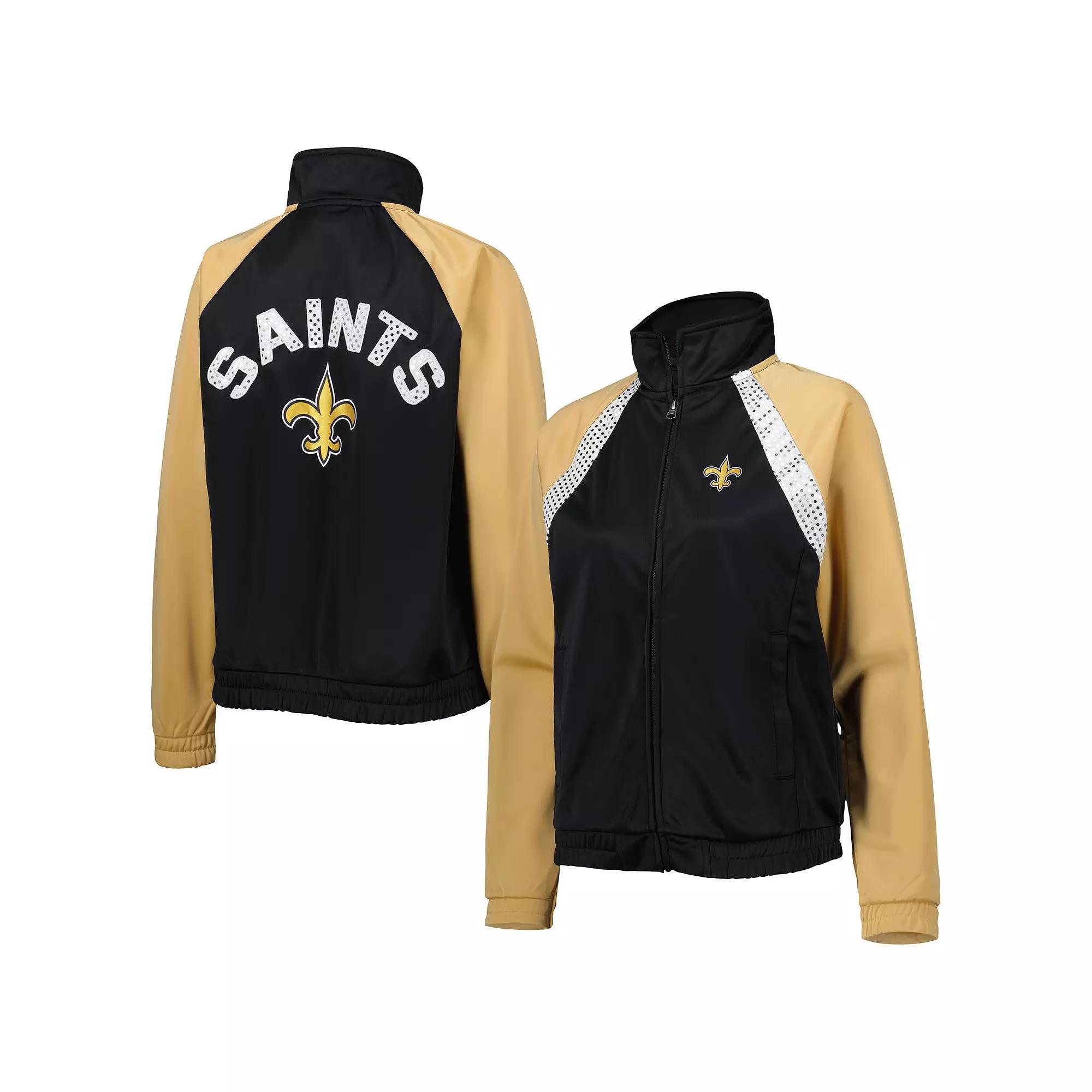 Women's G-III 4Her by Carl Banks Black/Gold New Orleans Saints Confetti Raglan Full-Zip Track Jacket, Size: Small Product Image