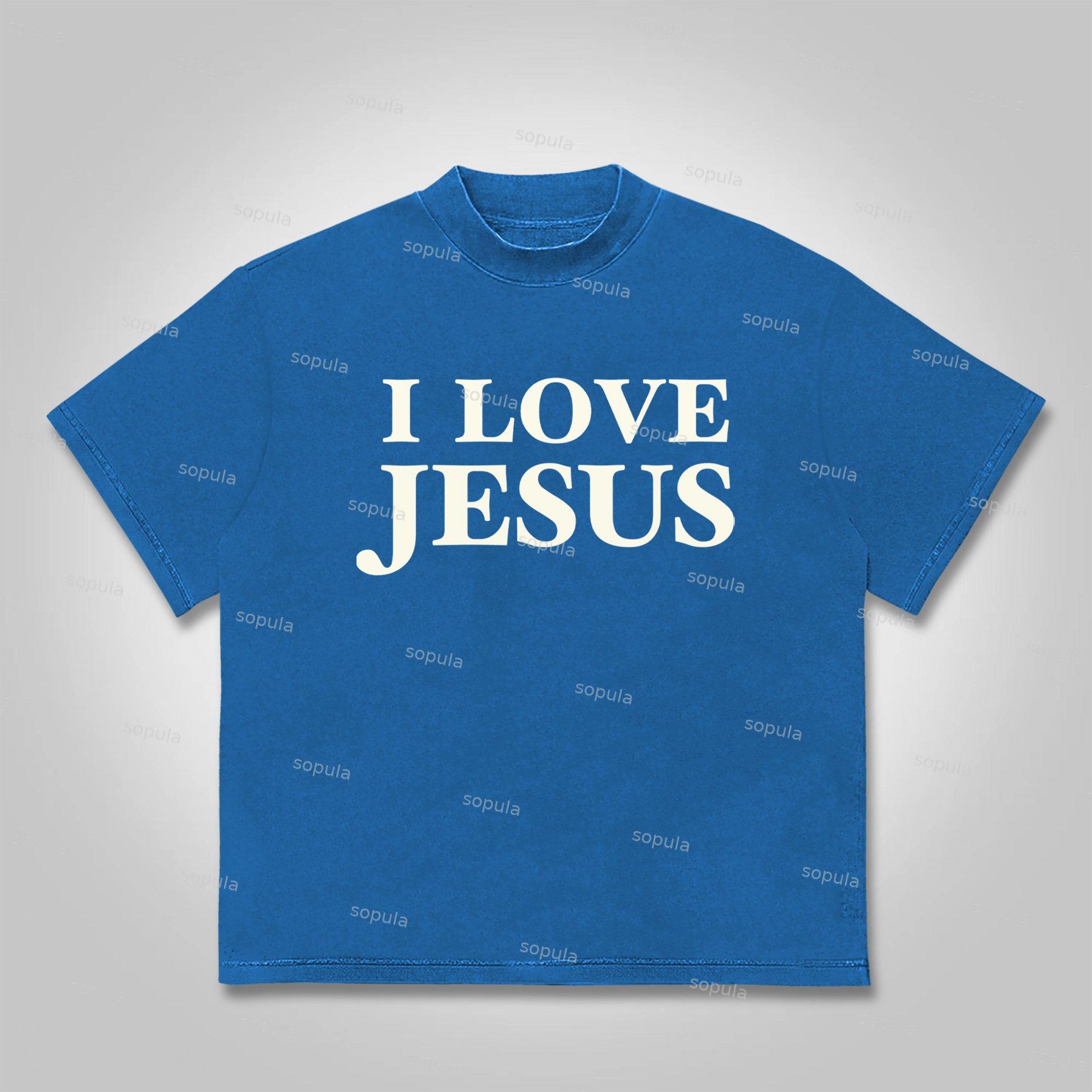 Sopula I Love Jesus. Jesus Loves The Worl Graphics Cotton T-shirt Product Image