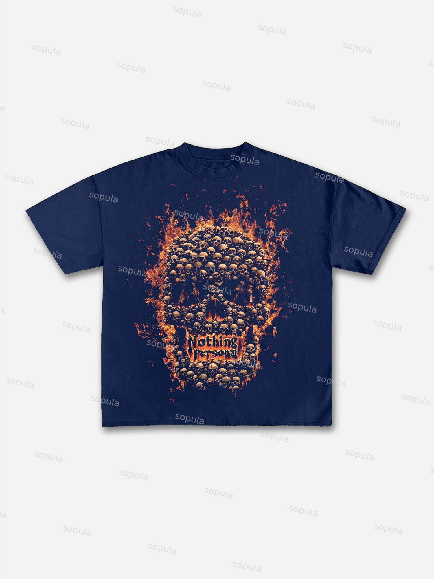 Flaming Skull Graphic Cotton T-shirt Product Image