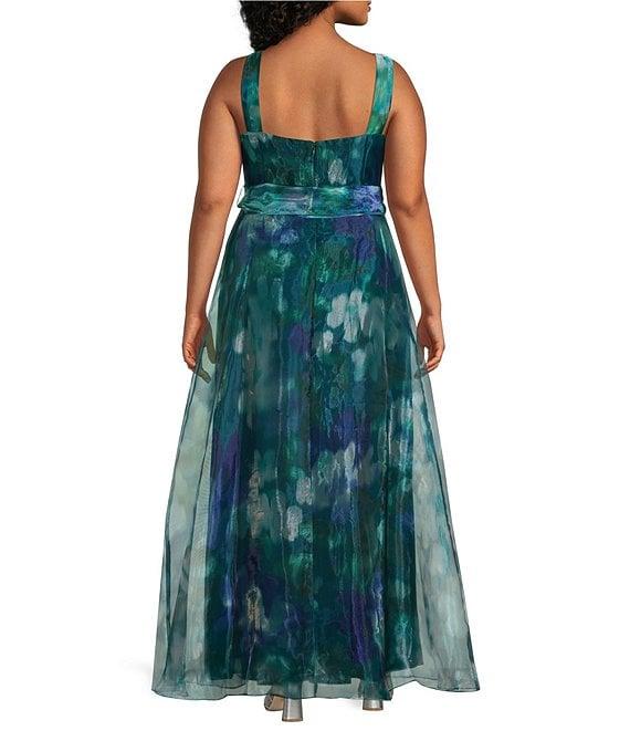 R & M Richards Plus Size Floral V-Neck Sleeveless Organza A-Line Gown Product Image