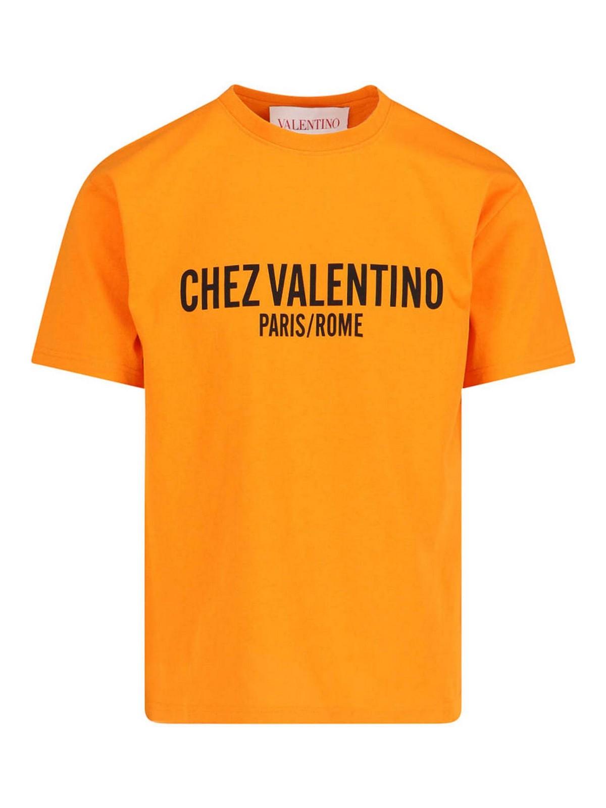 VALENTINO Cotton T-shirt With Chez Print In Orange Product Image