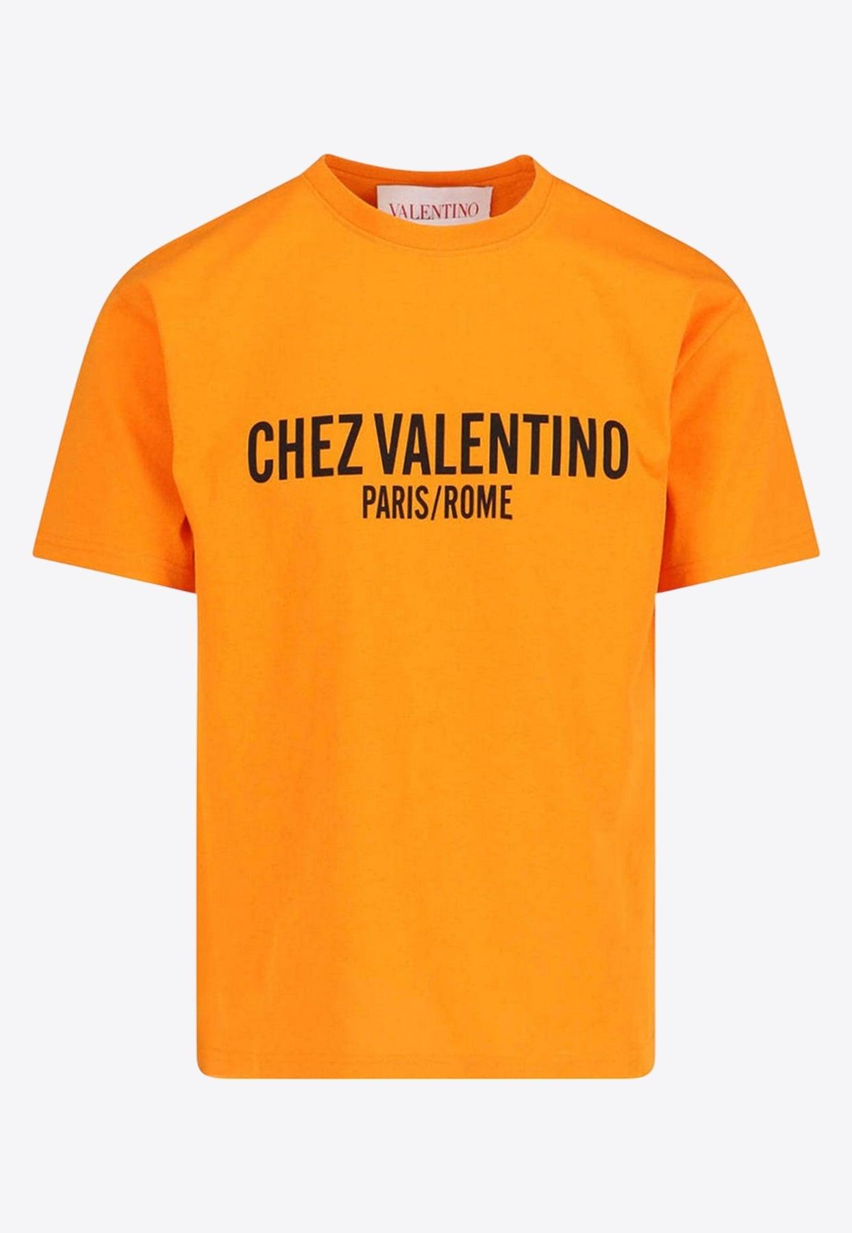 VALENTINO Cotton T-shirt With Chez Print In Orange Product Image