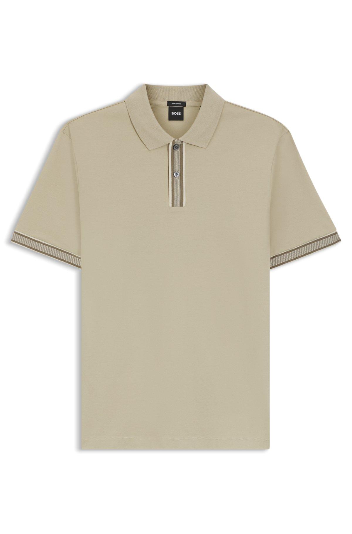 Striped-trim polo shirt in mercerised cotton Product Image