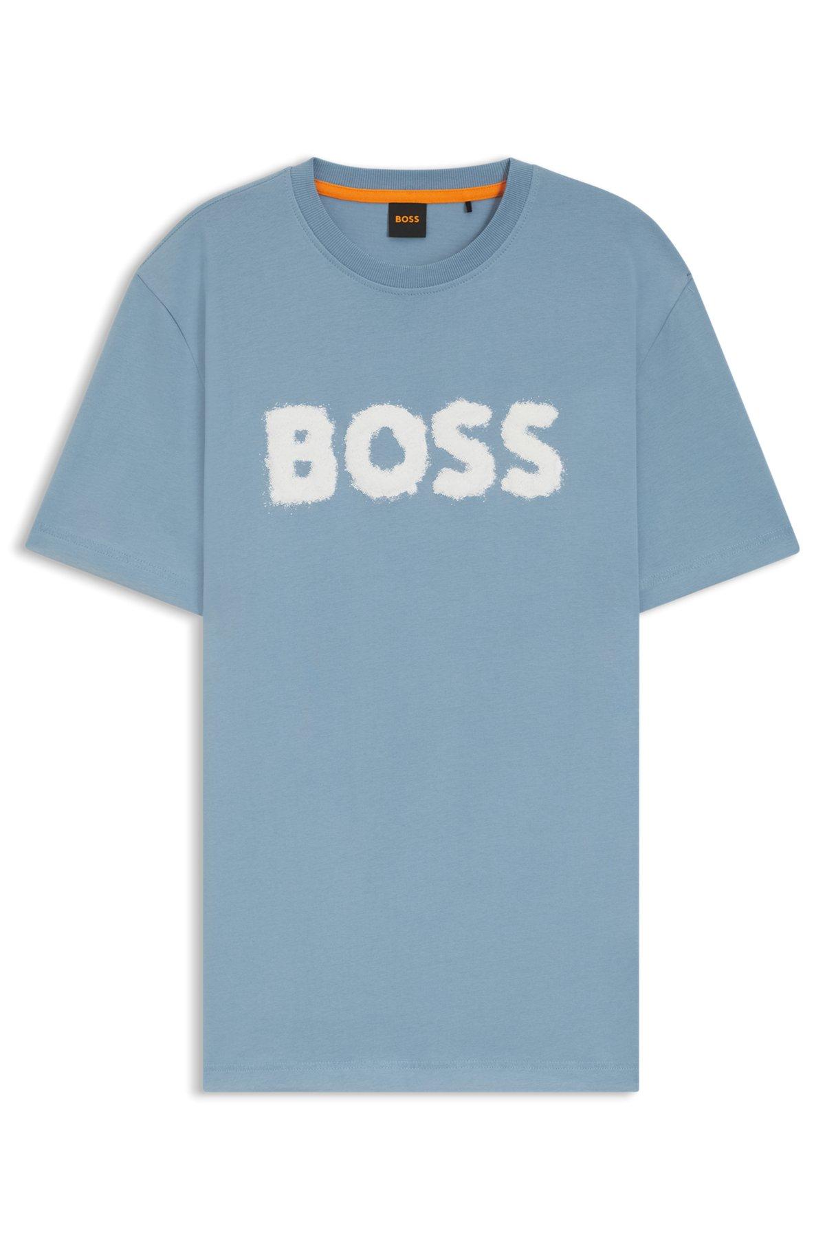 BOSS - Cotton T-shirt with logo artwork - Dark Blue Product Image