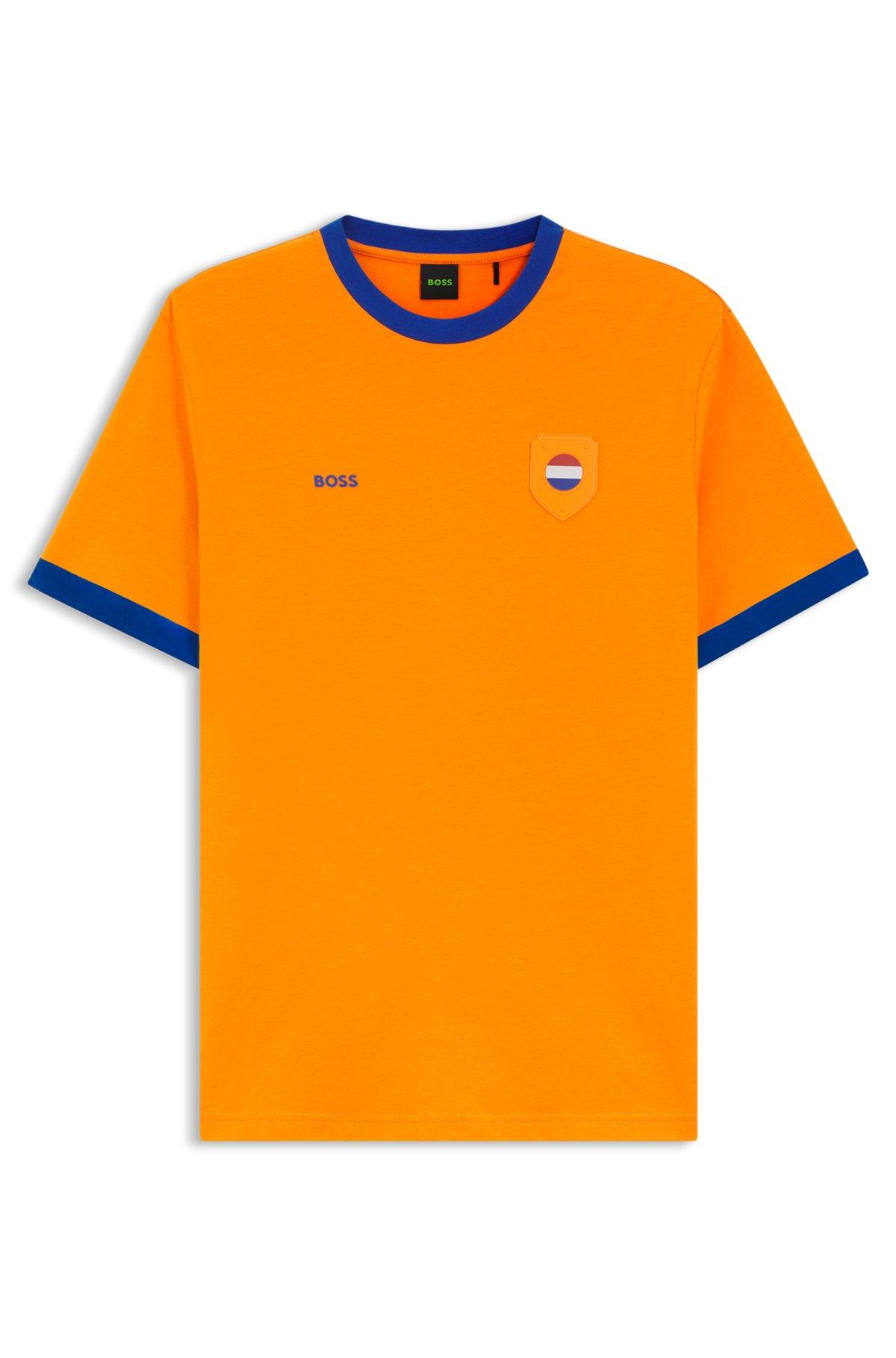Stretch-cotton T-shirt with country flag and logo Product Image