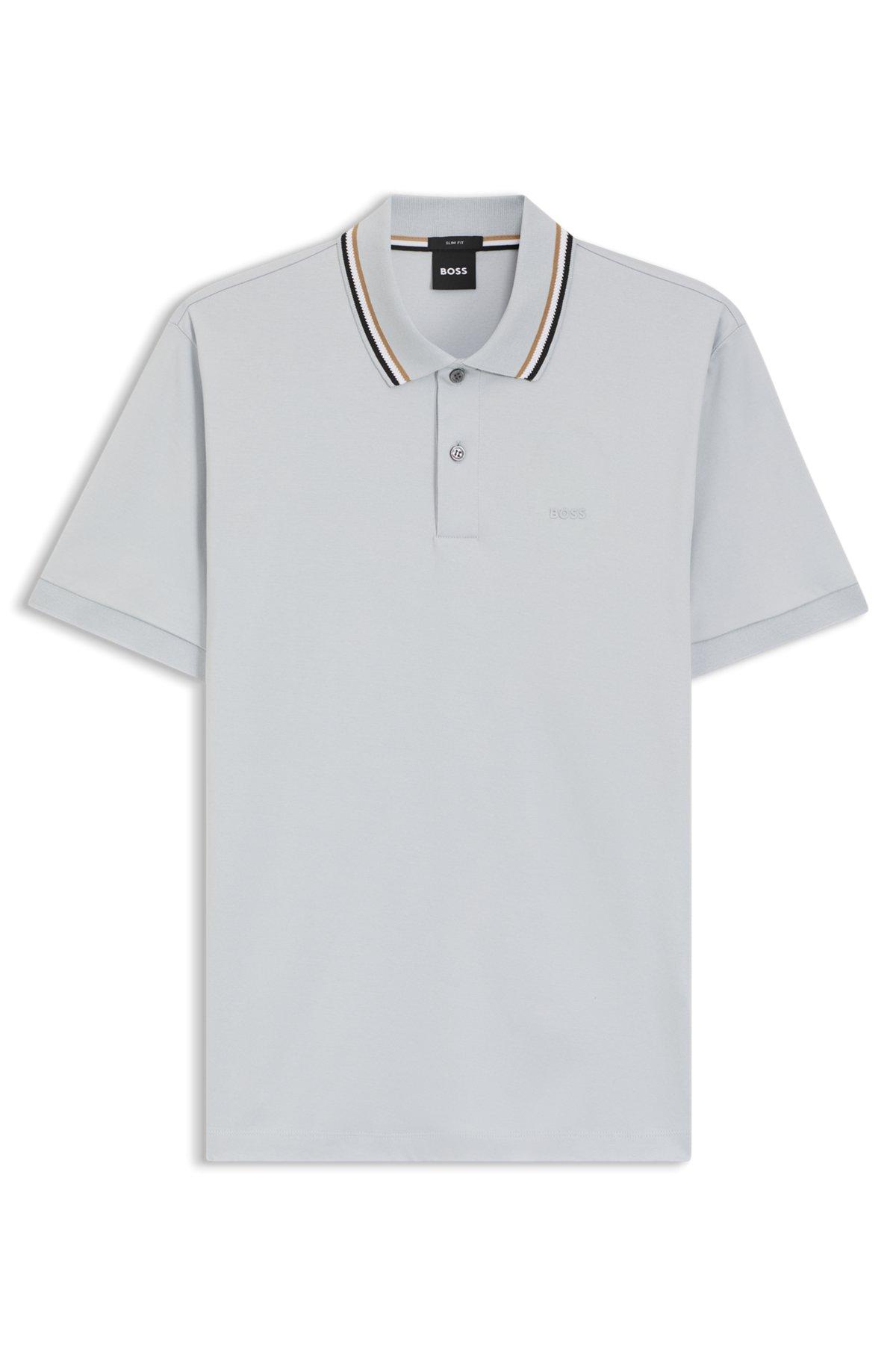 Slim-fit cotton polo shirt with striped collar Product Image