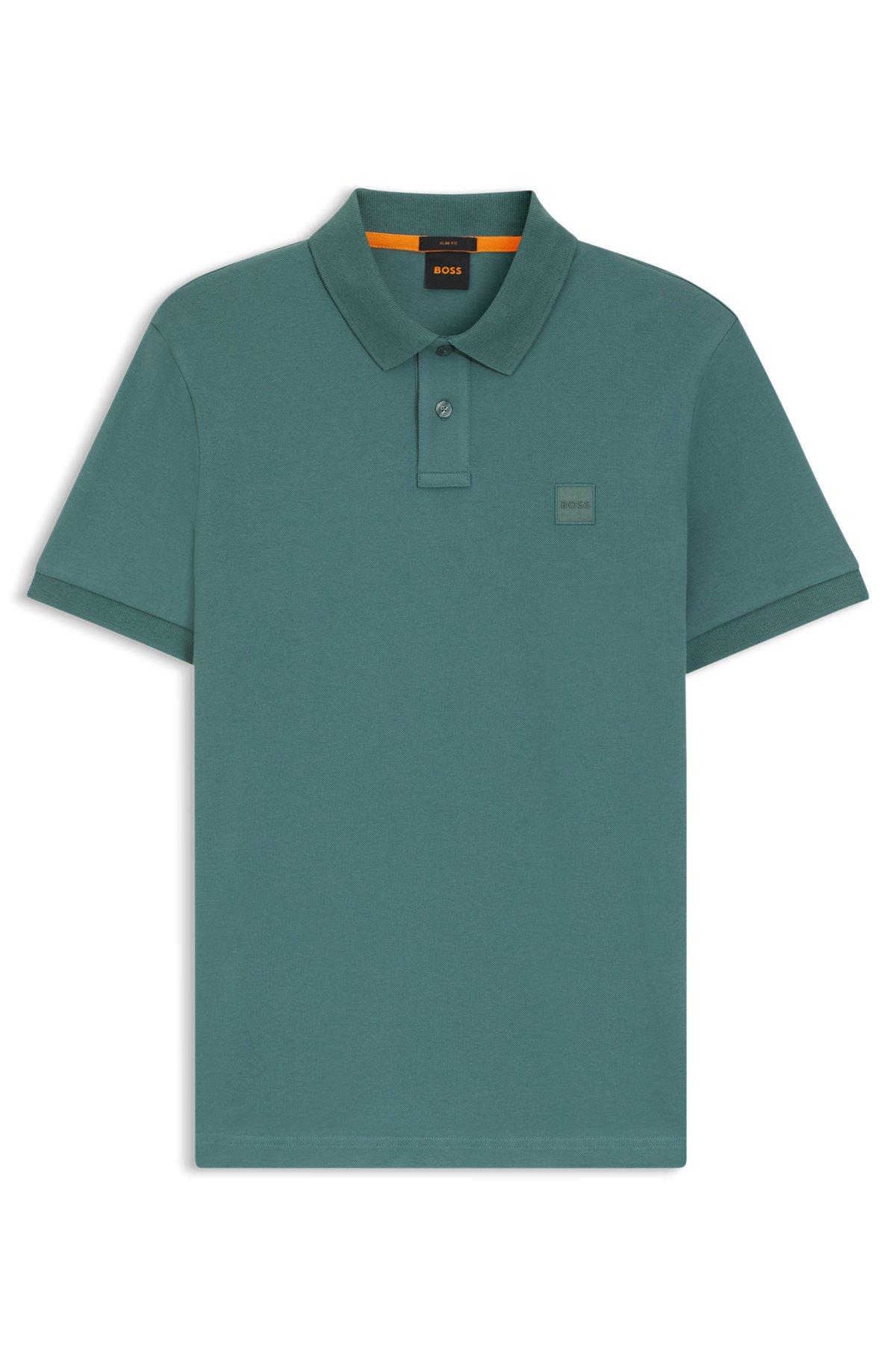 Stretch-cotton slim-fit polo shirt with logo patch Product Image