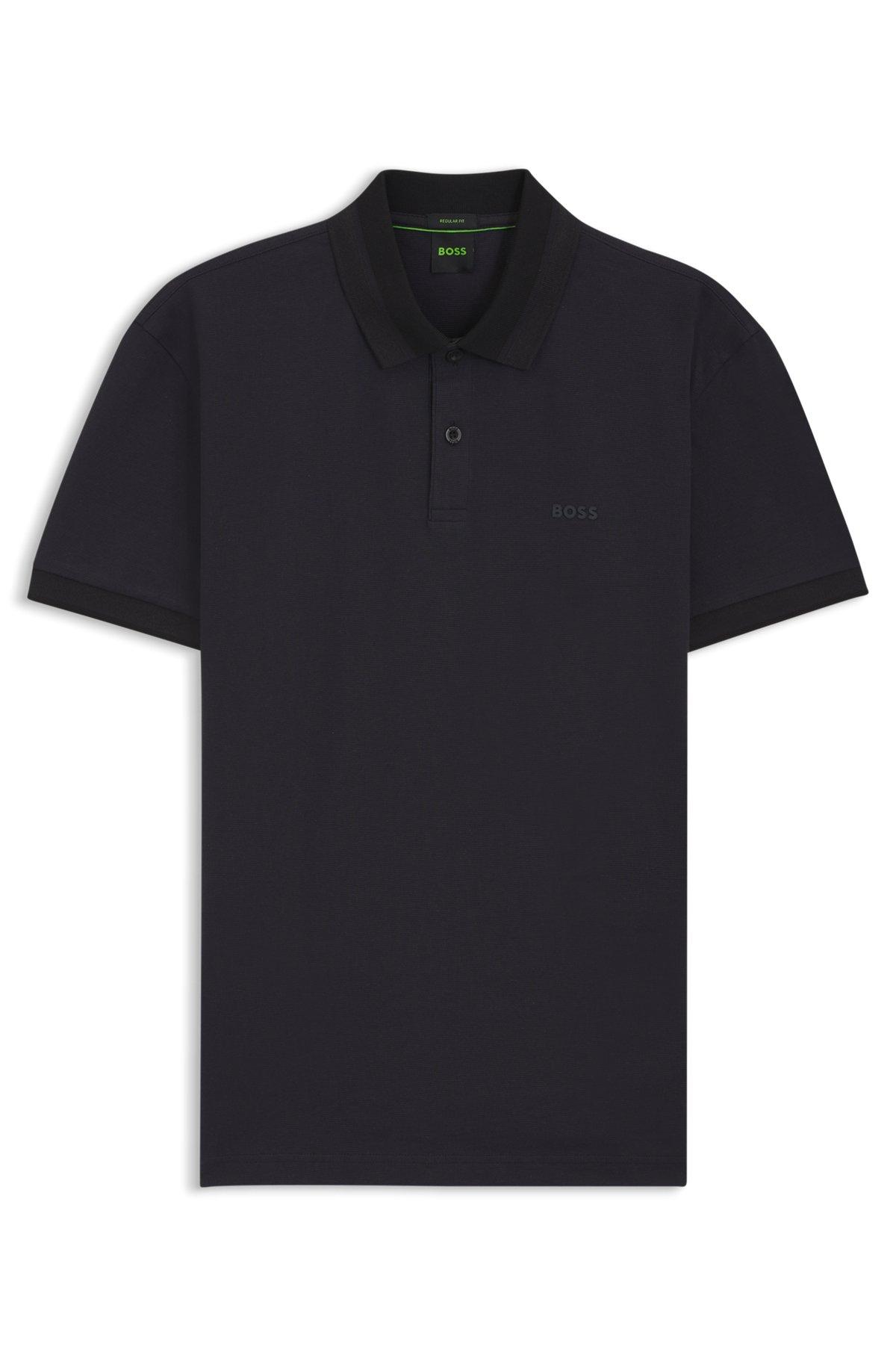 Stripe-collar polo shirt in cotton piqué Product Image