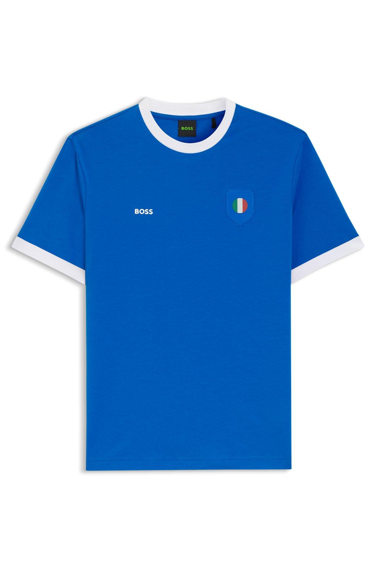 Stretch-cotton T-shirt with country flag and logo Product Image