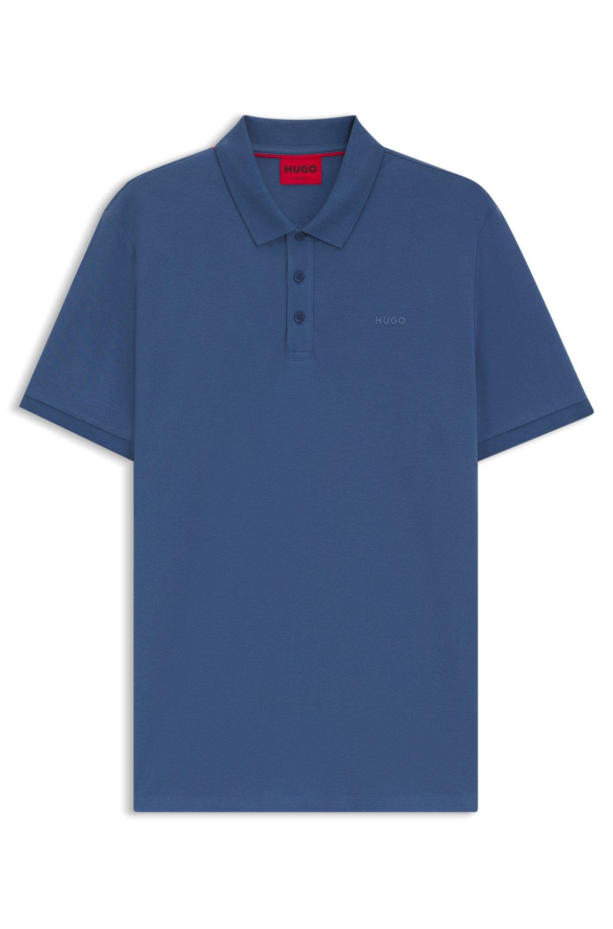 HUGO - Cotton-piqué polo shirt with all-over print - Blue Product Image