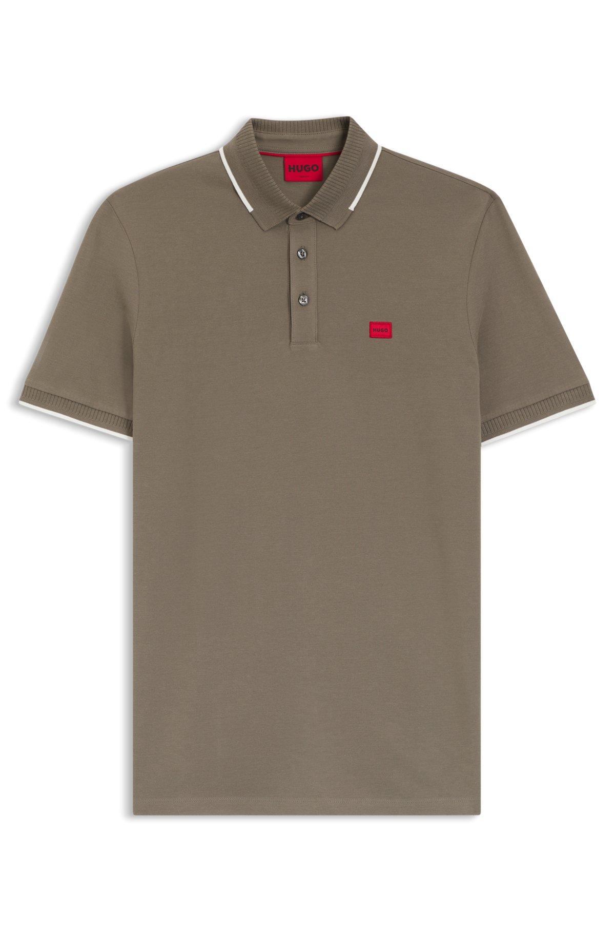 Cotton-piqué slim-fit polo shirt with red logo label Product Image
