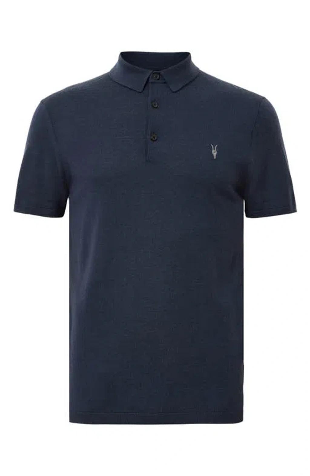ALLSAINTS Merino Wool Mode Polo Shirt In Navy Blue Product Image
