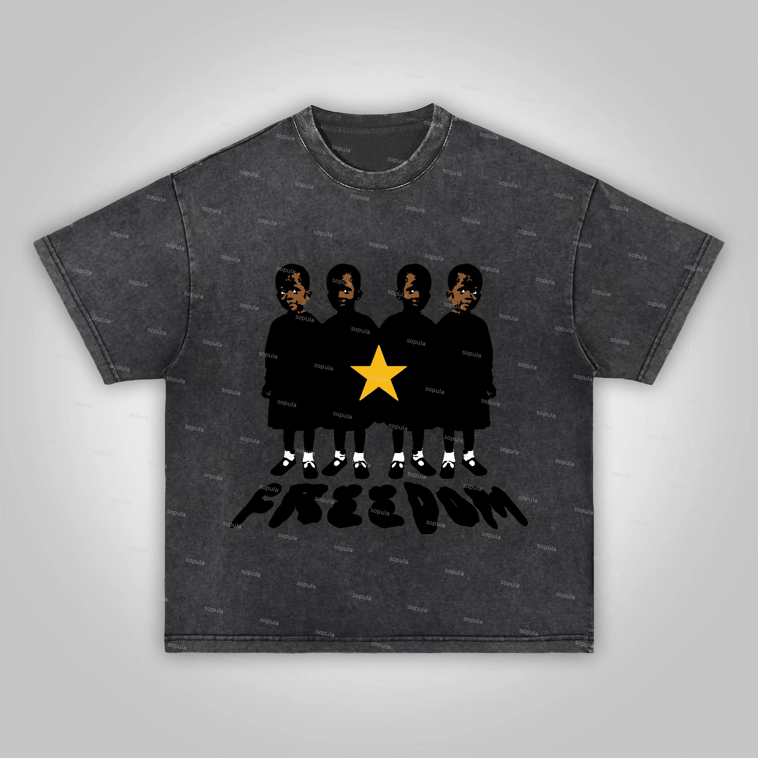 Sopula Freedom Vintage Graphic Print Acid Washed T-Shirt Product Image