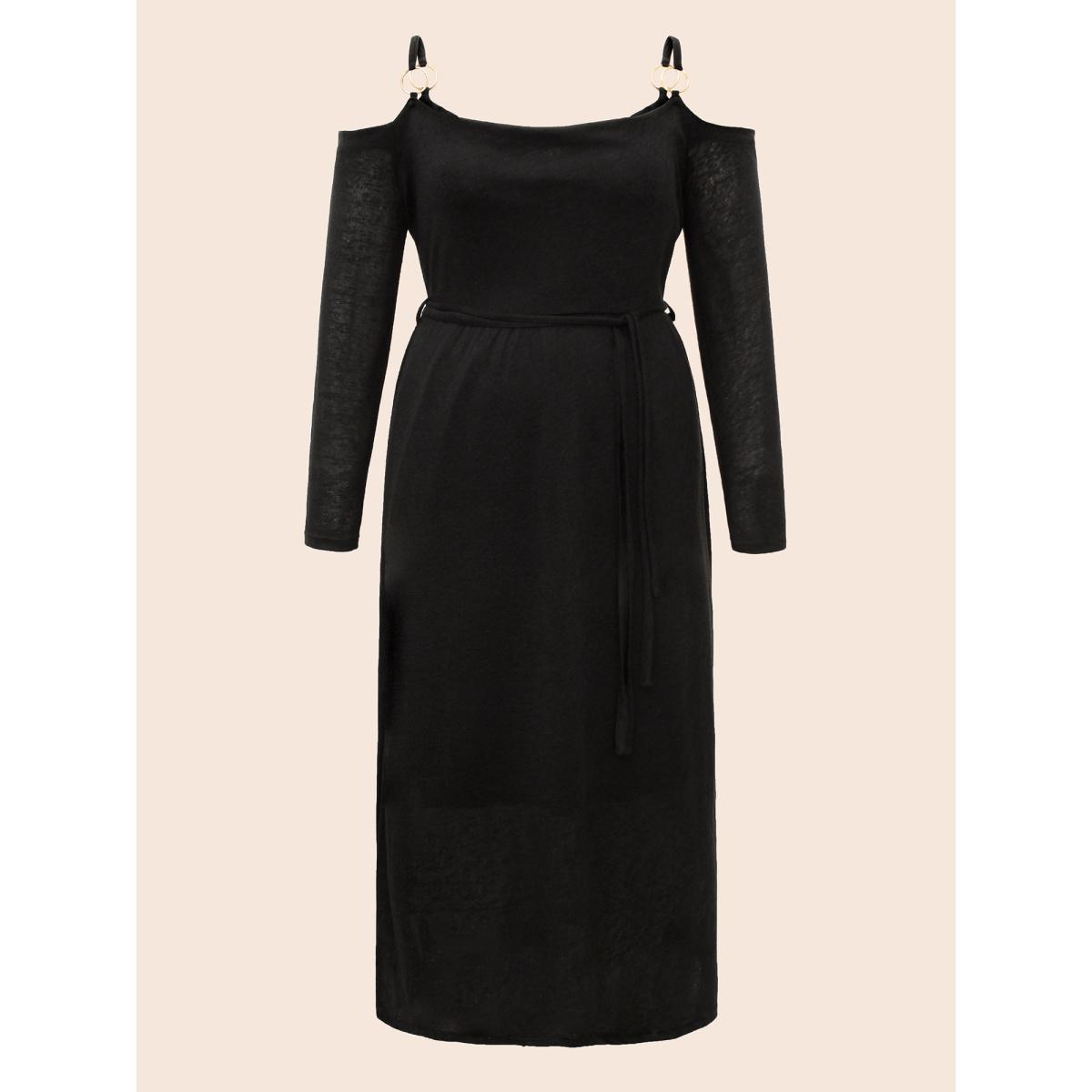 Plus Size Obsidian Side Slit Accents Maxi Dress Black Women Cocktail Belted Party Curvy Bloomchic 12/L Product Image