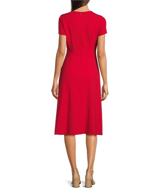 Adrianna Papell Short Sleeve Crepe Fit and Flare Midi Dress Product Image