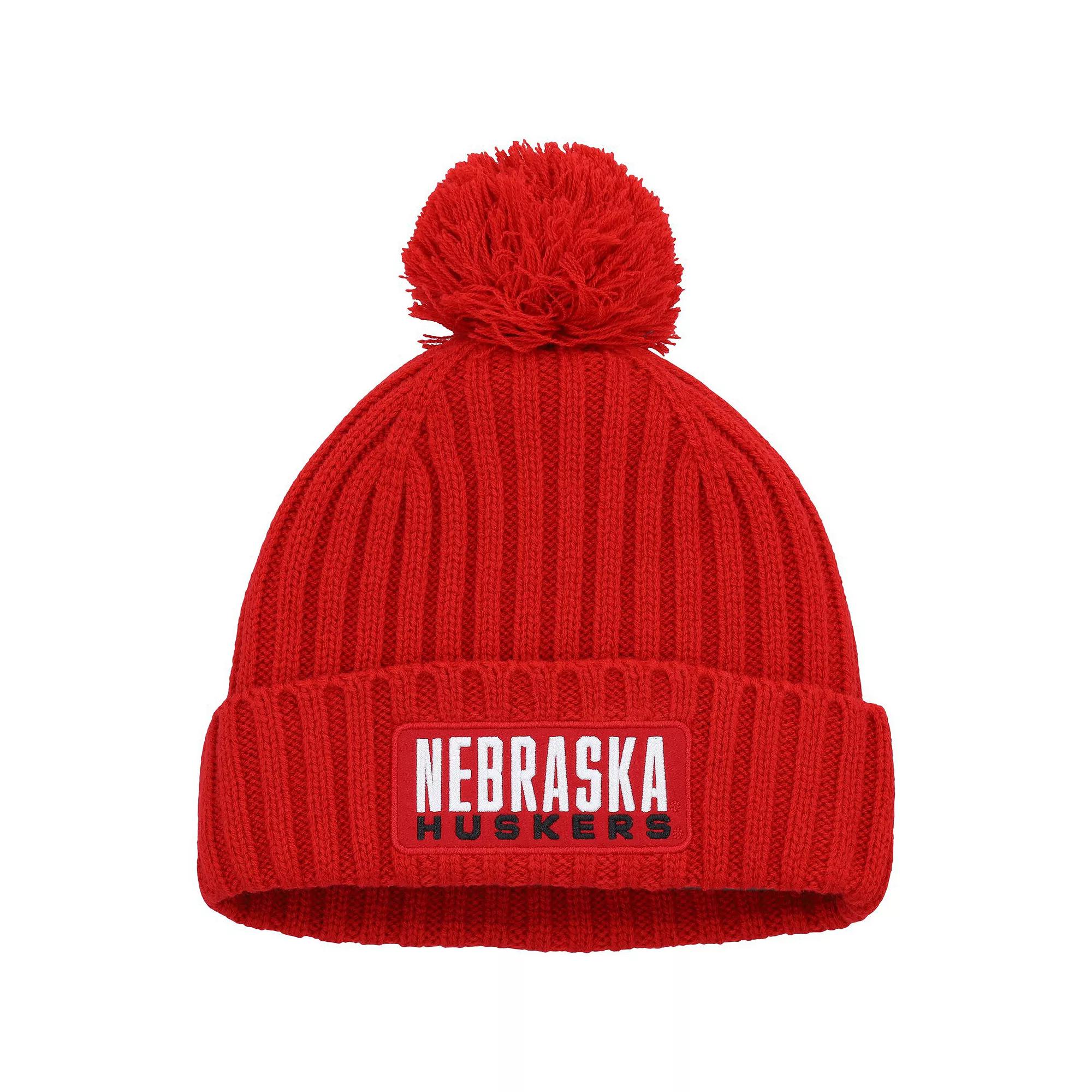 Men's adidas Scarlet Nebraska Huskers Modern Ribbed Cuffed Knit Hat with Pom, Red Product Image