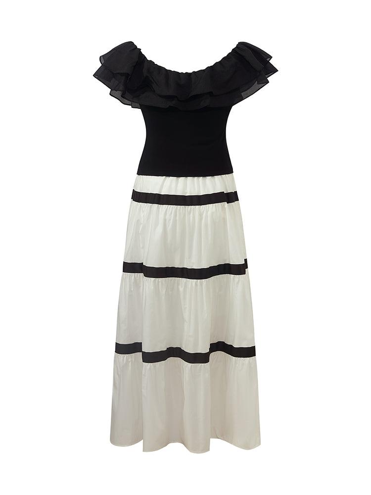 Ruffle Top And Tiered Maxi Skirt Two-Piece Set Product Image