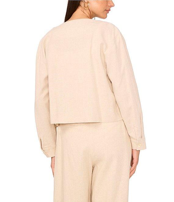 Vince Camuto Open Neck Long Sleeve Double Pocket Button Front Cropped Jacket Product Image