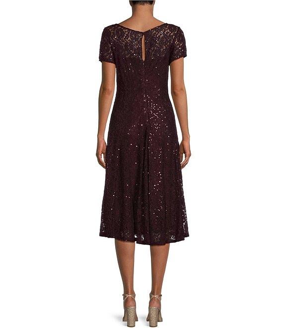 Ignite Evenings Petite Size Cap Sleeve Scoop Neck Sequin Lace A-Line Midi Dress Product Image