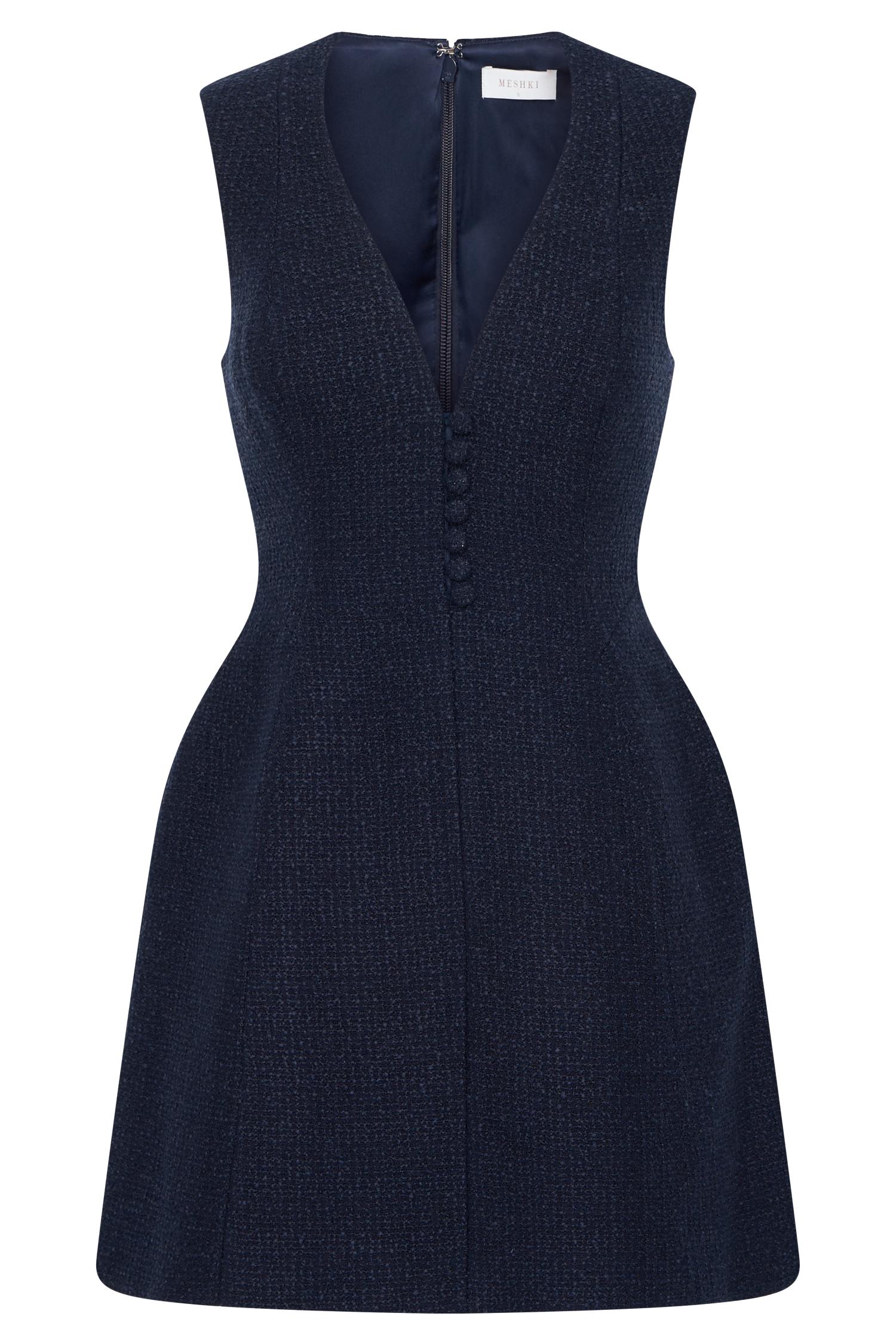 Danna Boucle Mini Dress With Pleats - Midnight Blue Product Image