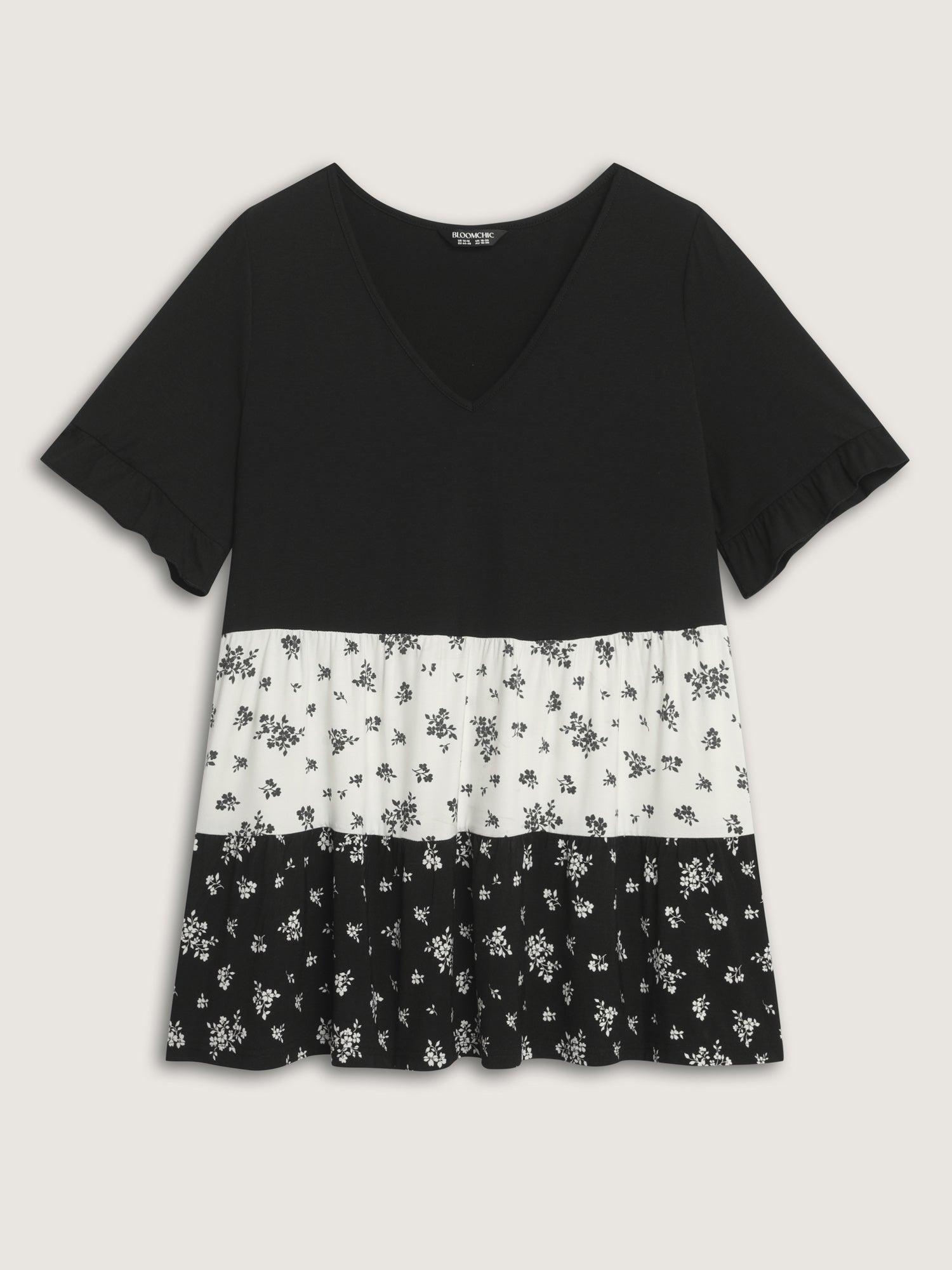 Color Contrast Floral Print Tiered Top Female Product Image