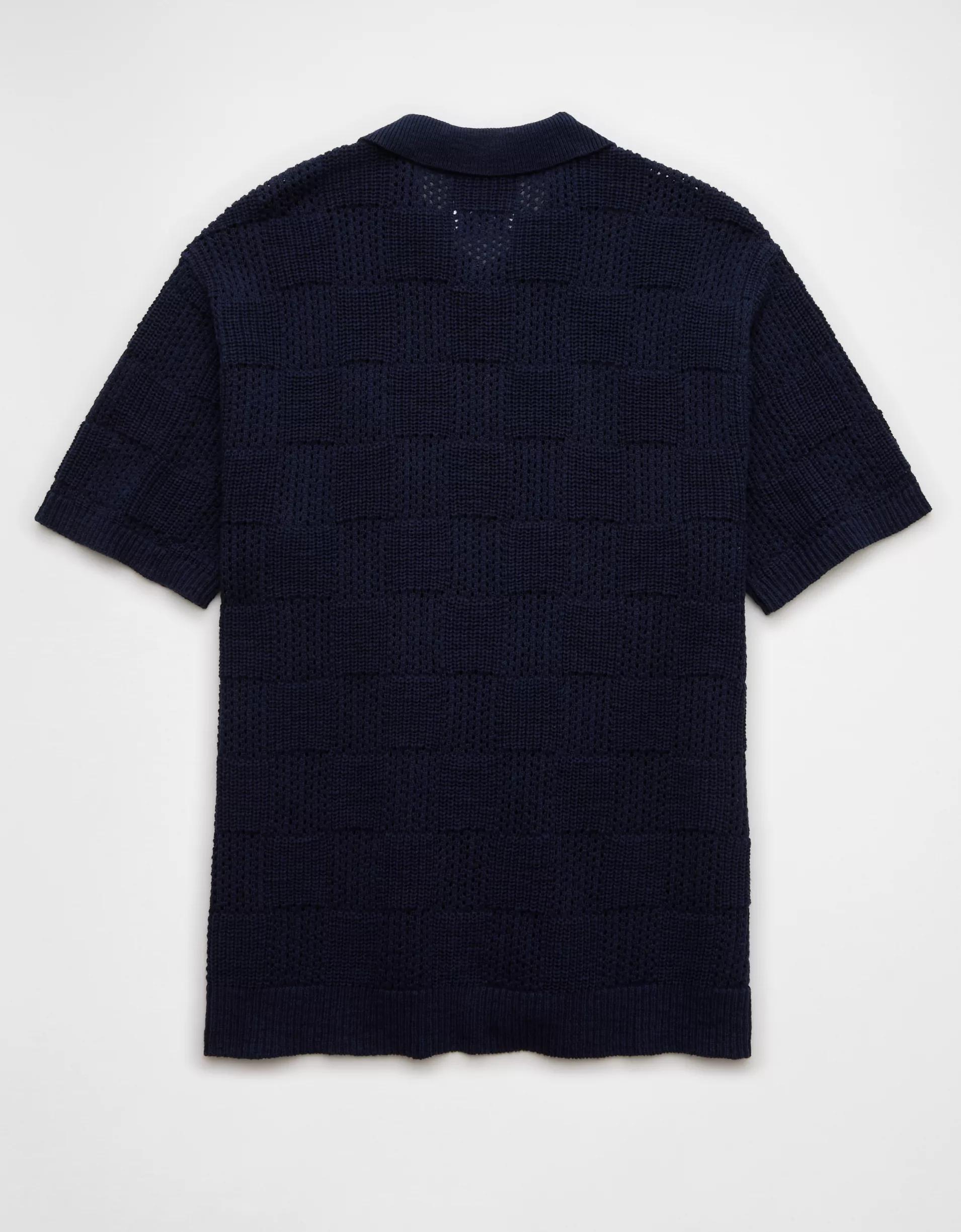 AE Weekend Checkerboard Button-Up Sweater Polo Shirt Product Image