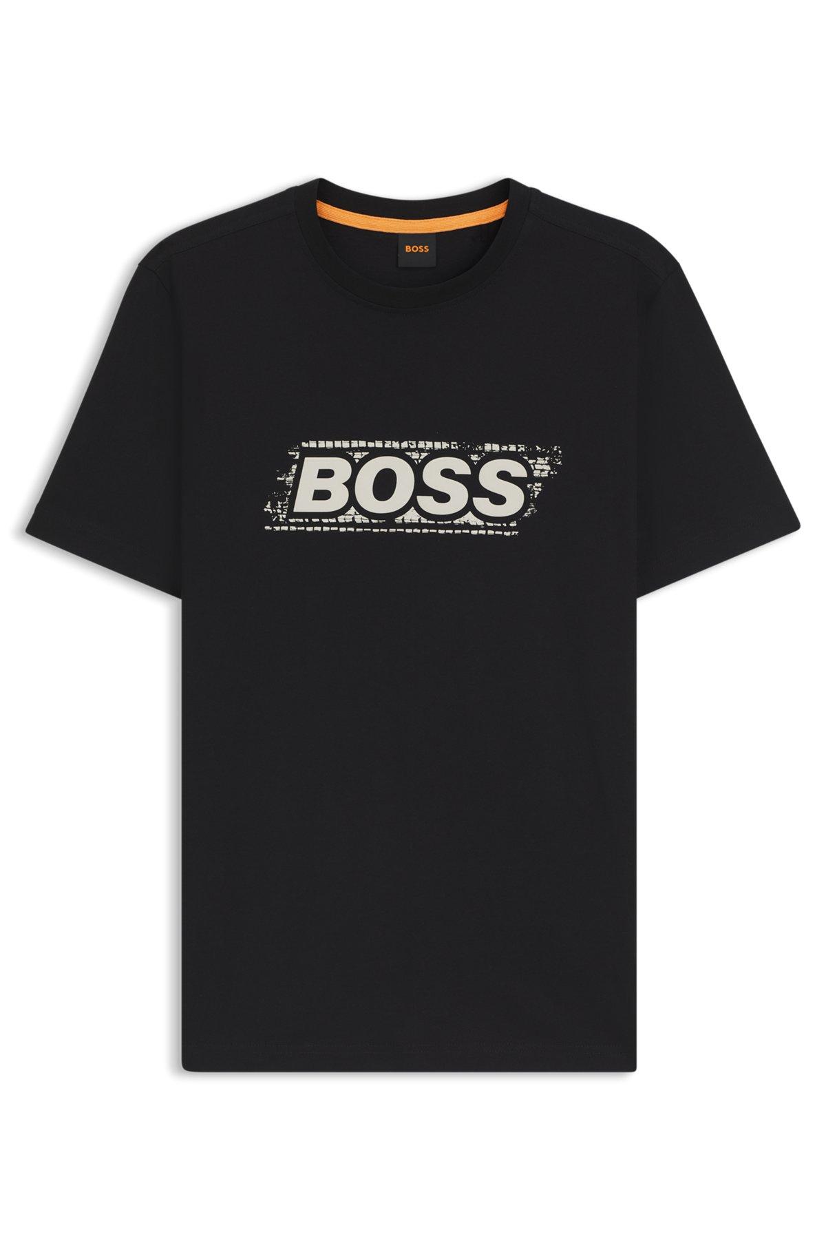 BOSS - Cotton T-shirt with logo artwork - Black Product Image