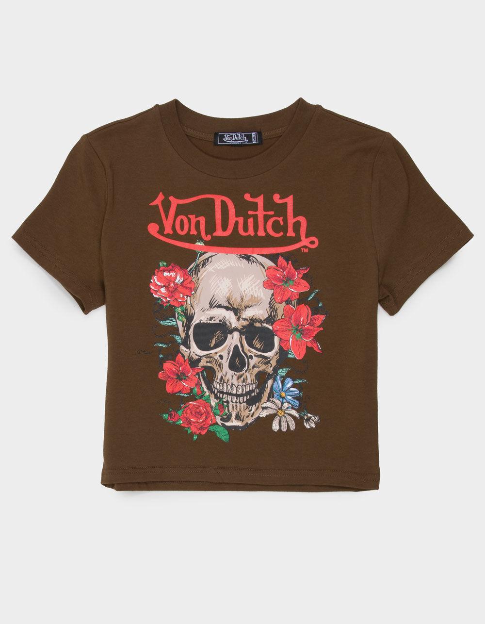 VON DUTCH Skull Womens Baby Tee - BROWN Product Image